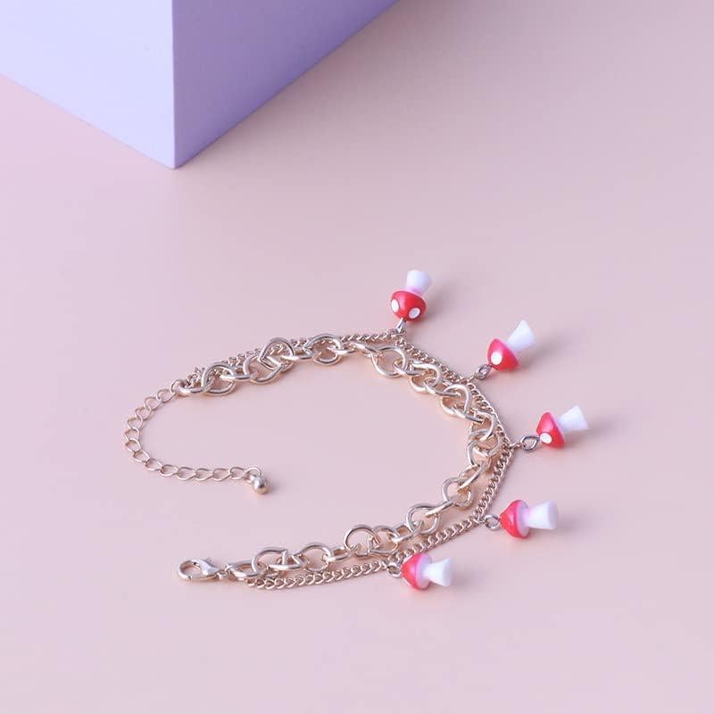 Pulsera Tobillera Doble Capa Rrdaily Hongo Roja 18cm