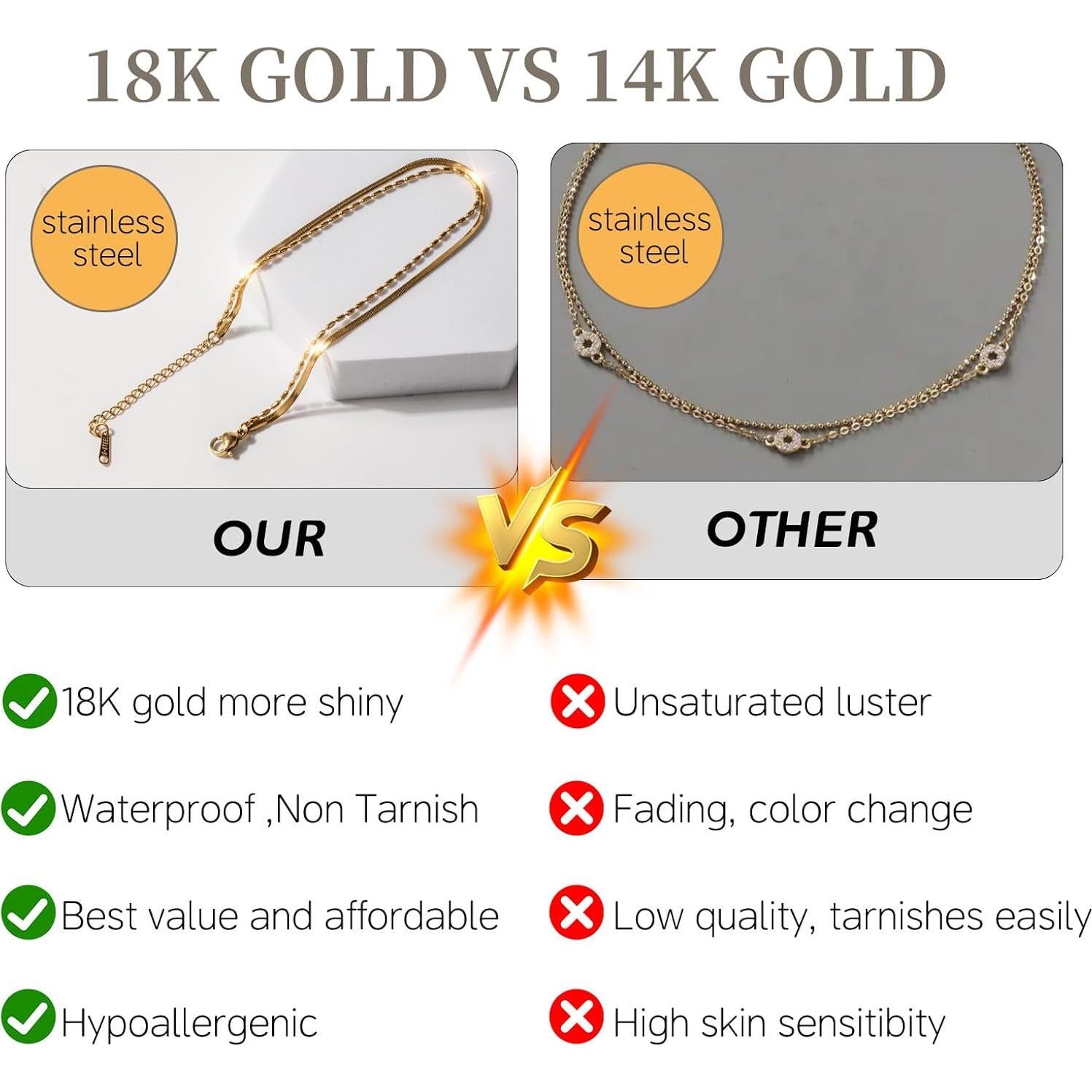 Tobilleras de Oro 18K para Mujeres - Pulsera de Tobillo Ajustable