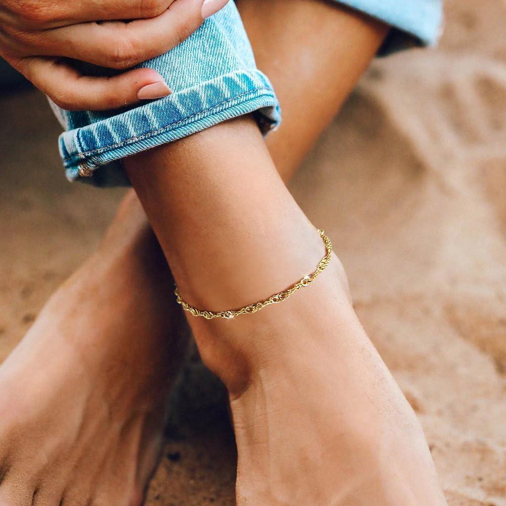 Tobillera de Oro 14k Me&Hz Ajustable Hipoalergénica 20.32 cm