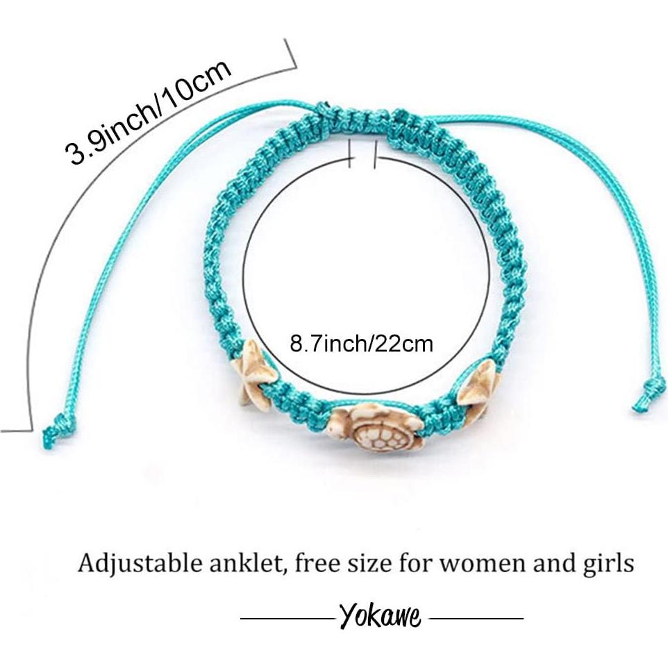 Pulsera de Tobillo Yokawe Tortuga Azul 22 cm Ajustable