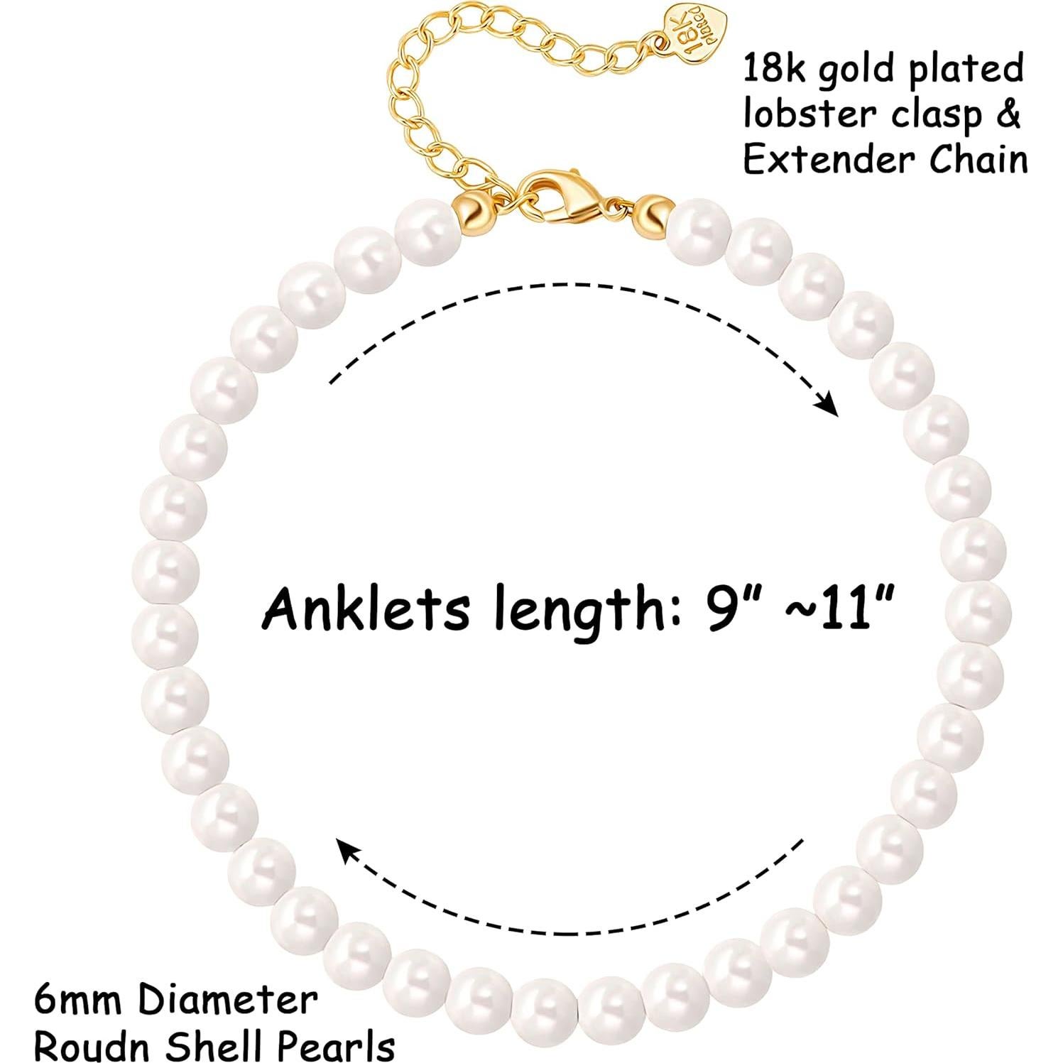 Pulsera de Tobillo Aobei Pearl de Perlas Blancas Ajustable