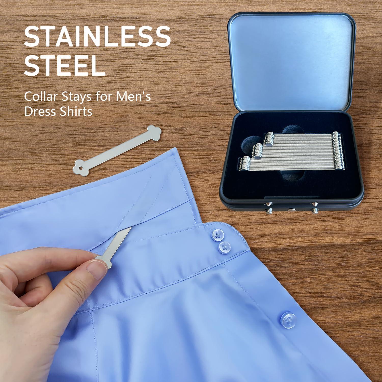 Permanentes para Cuellos de Camisas de Vestir ThreeLeaves - 24 Piezas de Acero Inoxidable