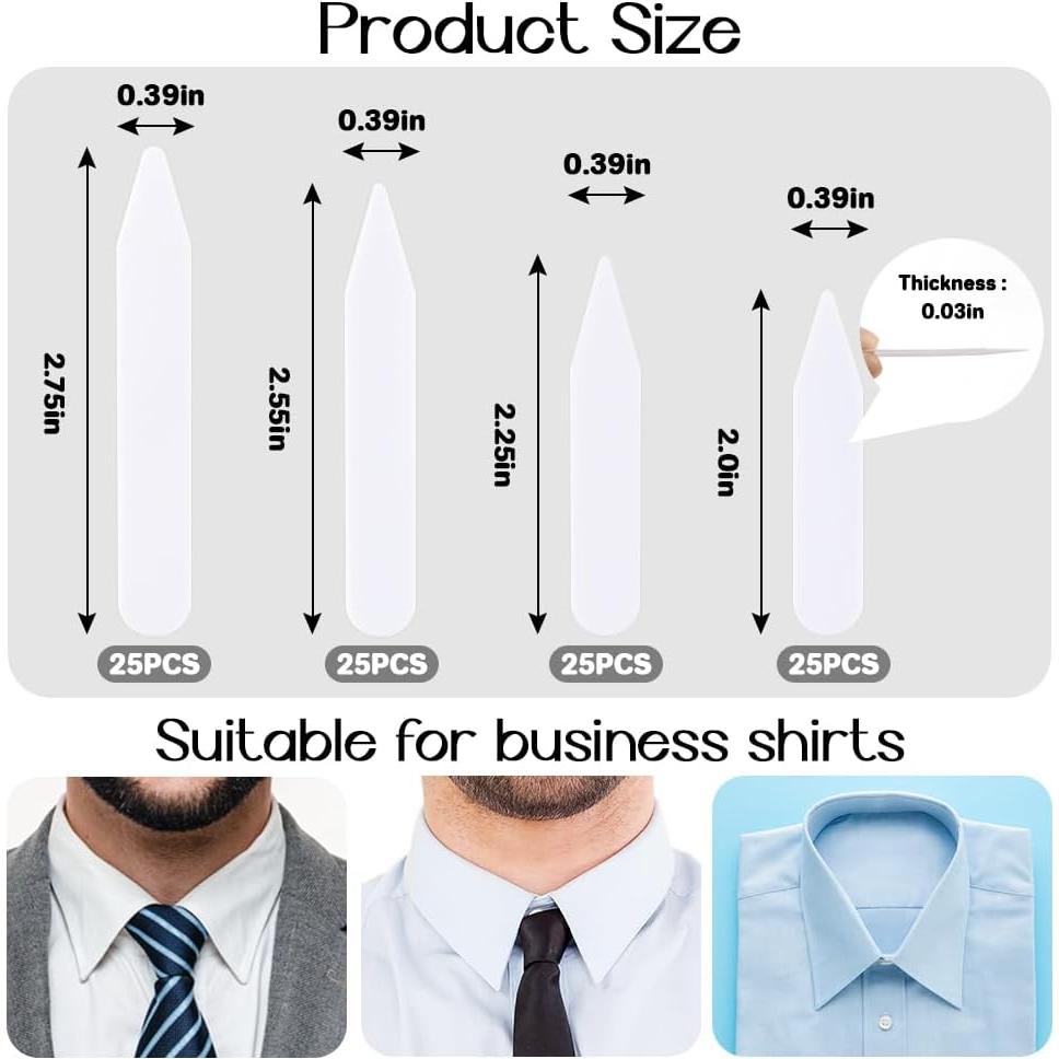 Collares de Plástico para Camisas de Hombre 100 Pcs - 4 Tamaños