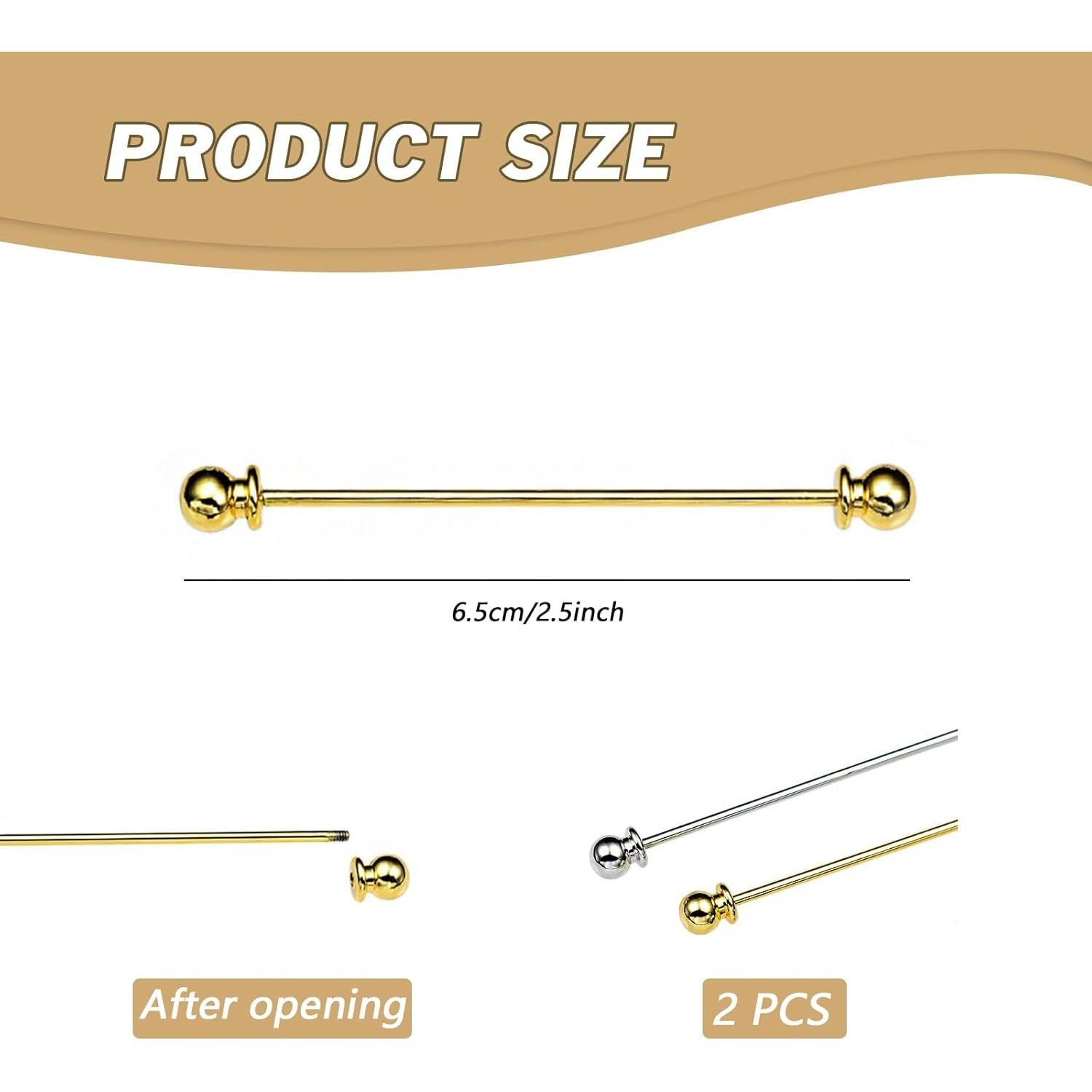 Juego de 2 Pines de Collar para Hombre Oro y Plata 6.5 cm