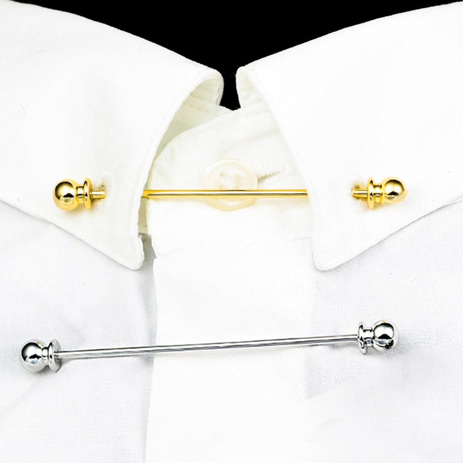 Juego de 2 Pines de Collar para Hombre Oro y Plata 6.5 cm