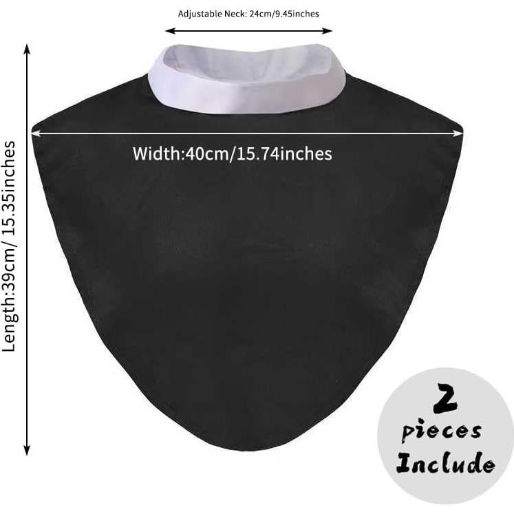Collar Clerical Unisex Negro con Inserto Blanco - 2 Piezas