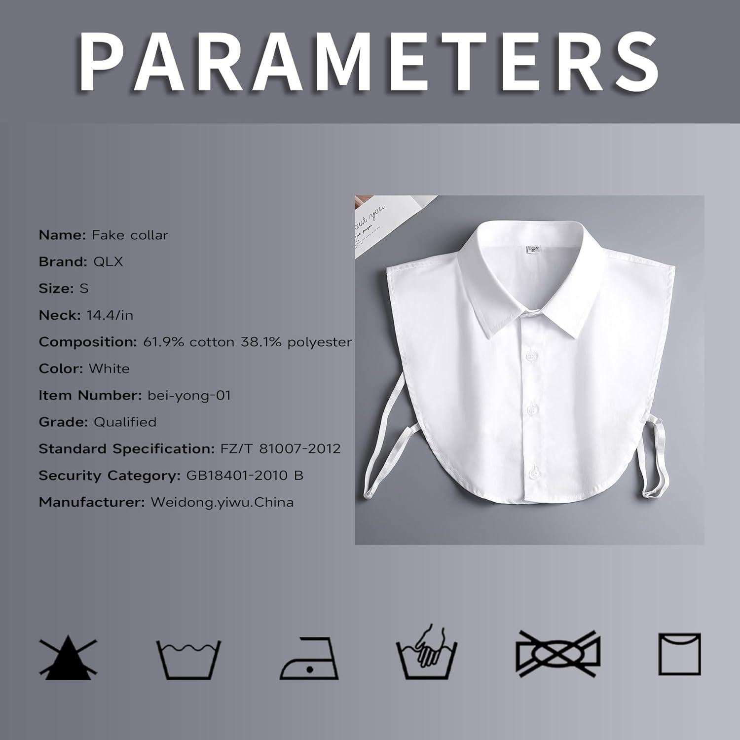 Cuello Desmontable Algodón Blanco Unisex - 6 Tamaños