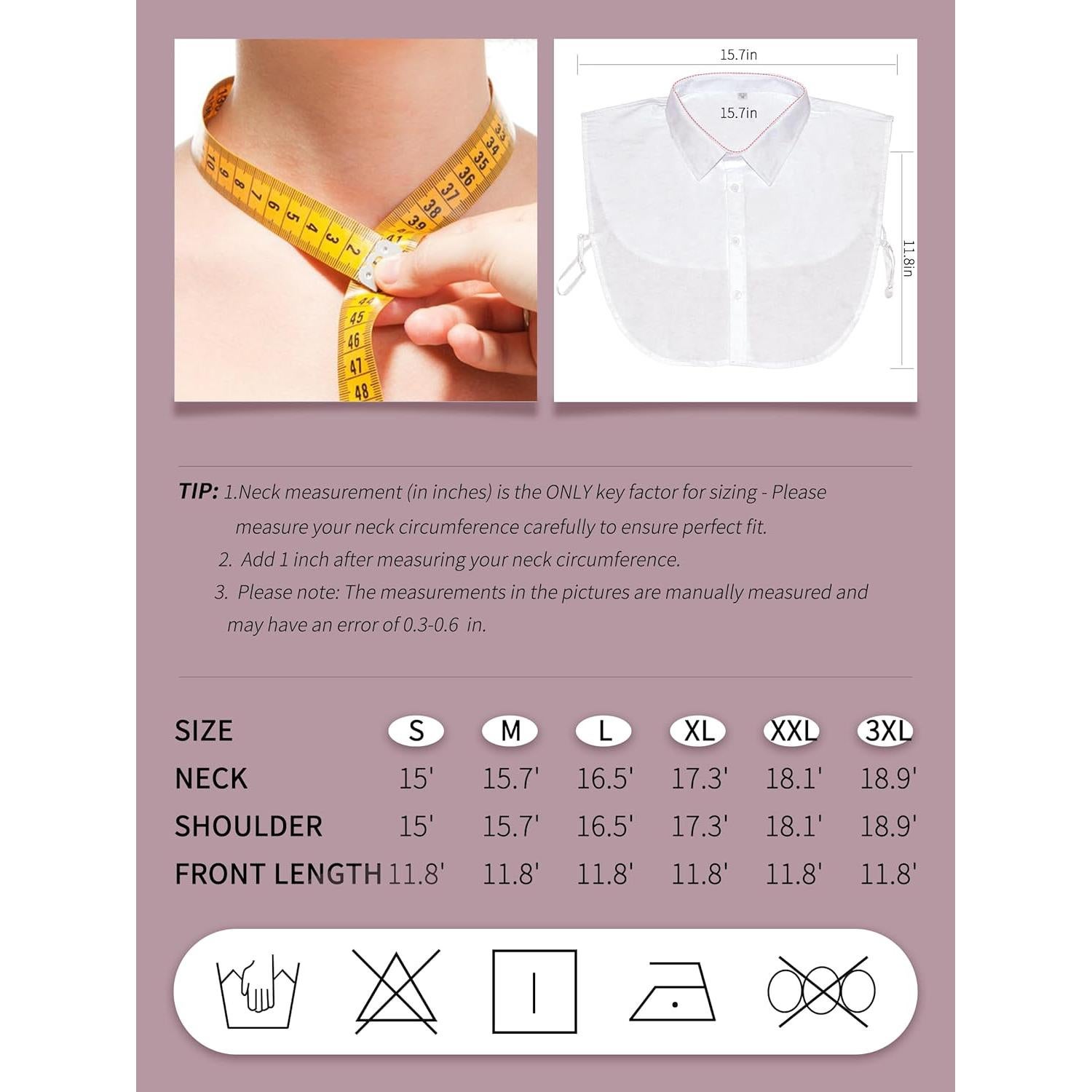 Cuello Desmontable YIZHONG para Camisa - Blanco XL - 145g