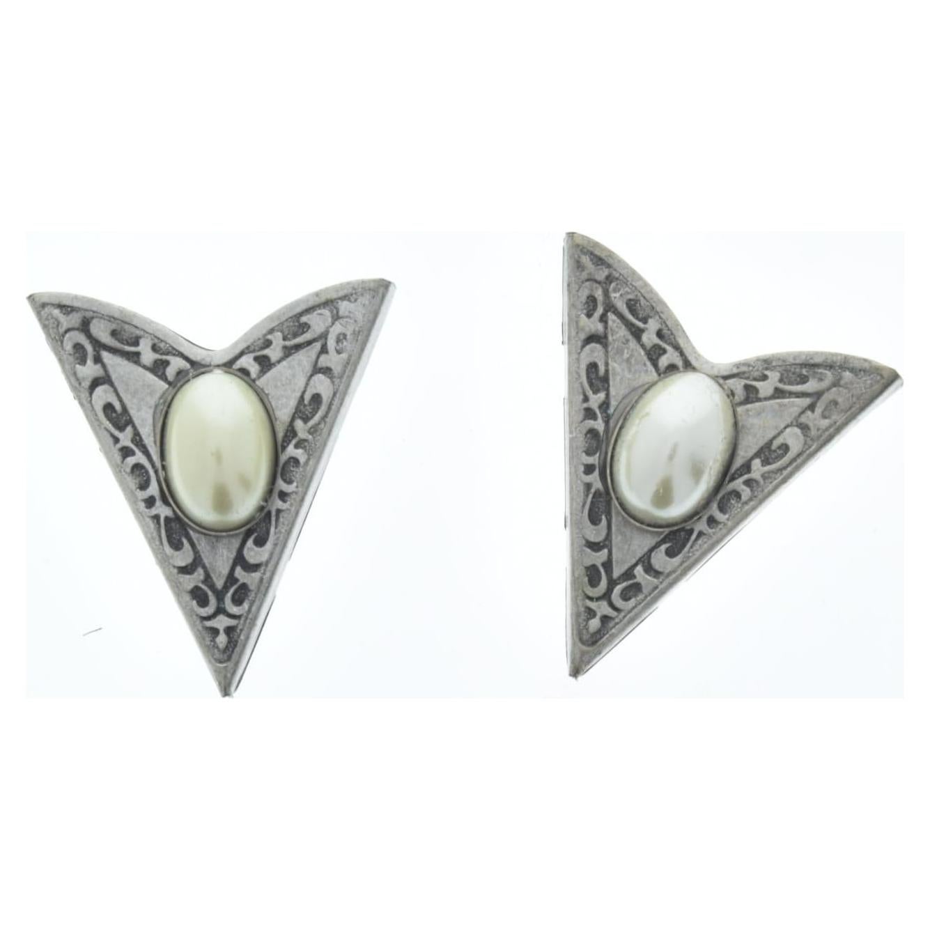 HHH Designs Antique Silver Collar Tips - Western Collar Stays - Silver Finish White Stone Collar Tips for Men and Women - Made in USA