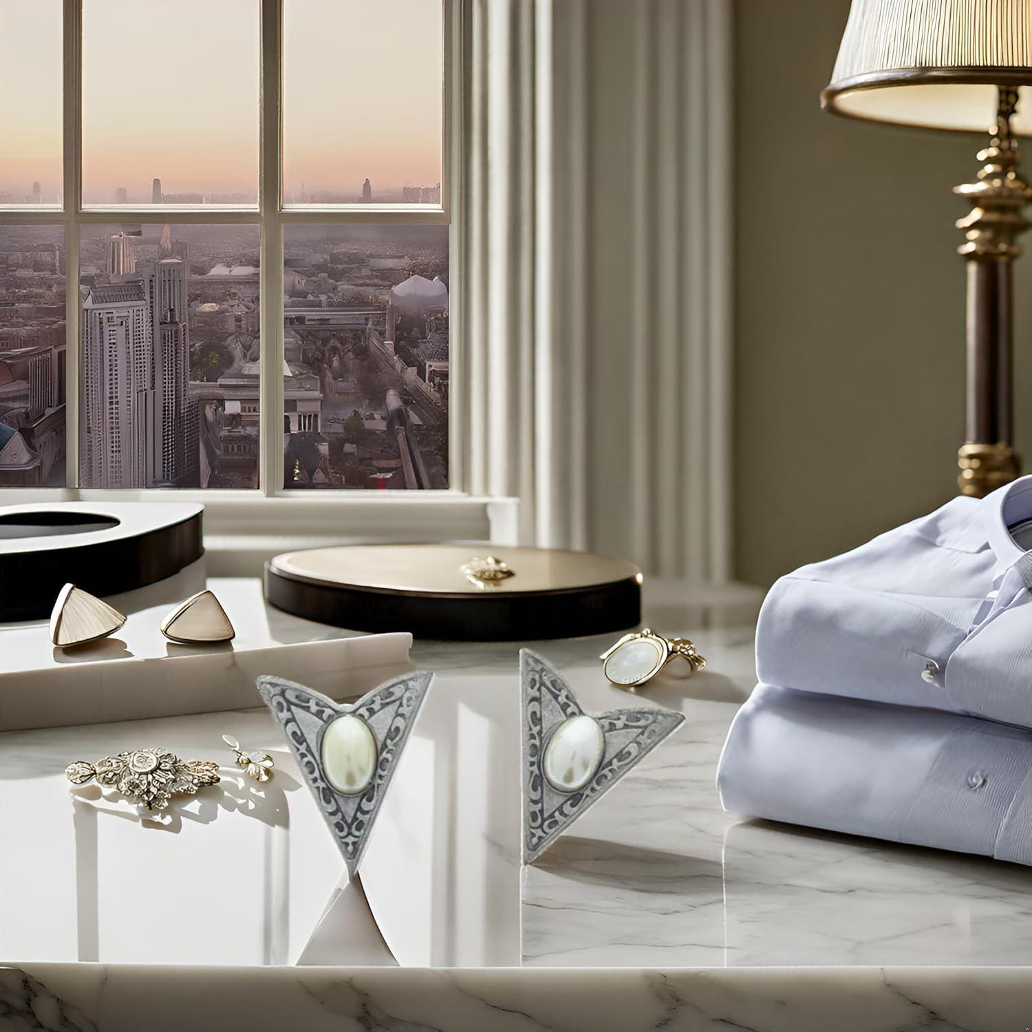 HHH Designs Antique Silver Collar Tips - Western Collar Stays - Silver Finish White Stone Collar Tips for Men and Women - Made in USA