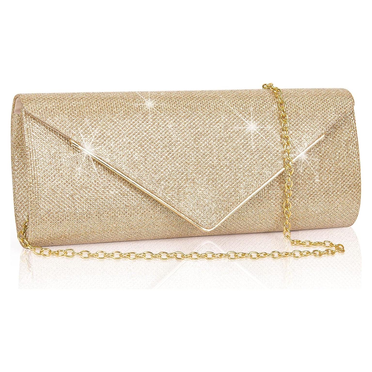 Bolso Clutch Larcenciel Oro Champán 25x5x15 cm con Cadena