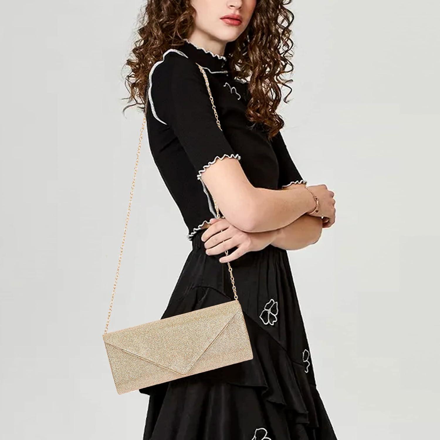 Bolso Clutch Larcenciel Oro Champán 25x5x15 cm con Cadena