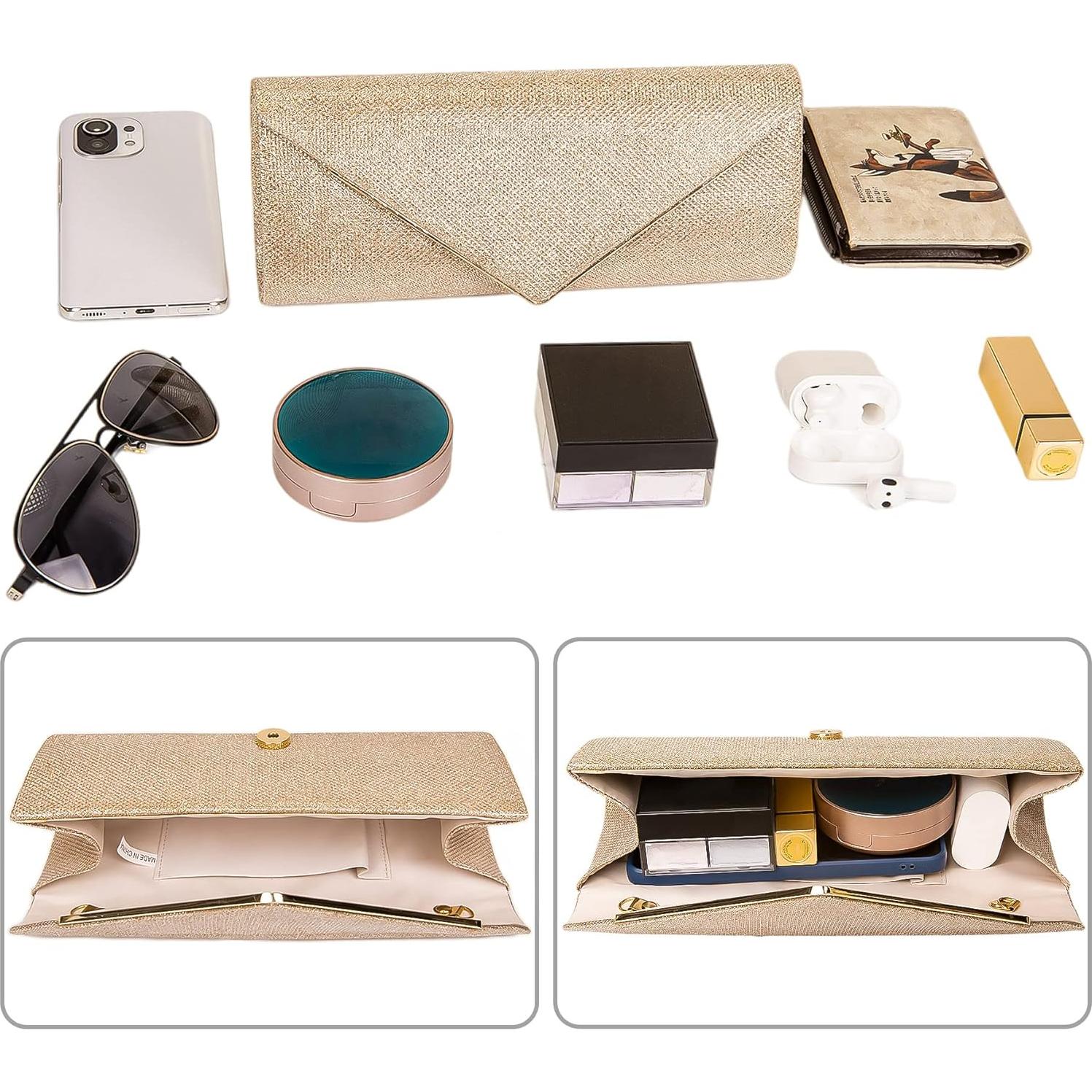 Bolso Clutch Larcenciel Oro Champán 25x5x15 cm con Cadena