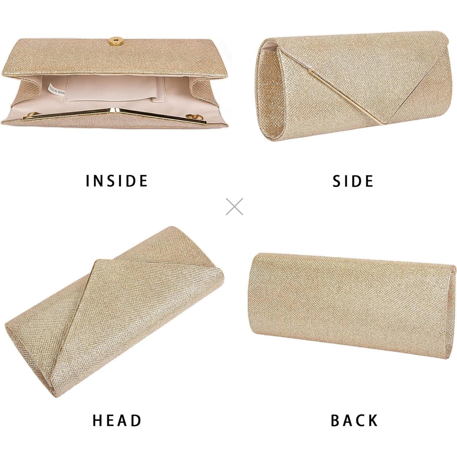 Bolso Clutch Larcenciel Oro Champán 25x5x15 cm con Cadena