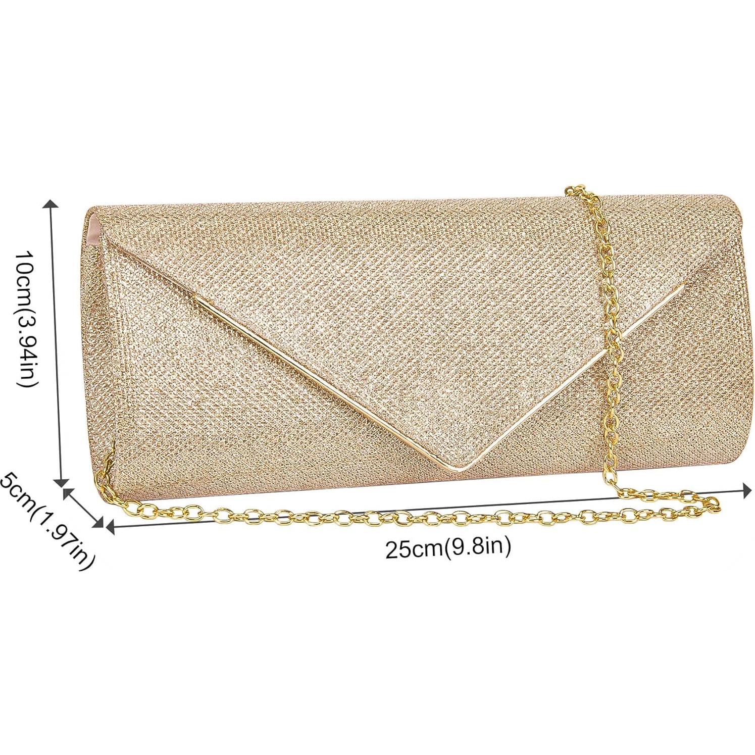 Bolso Clutch Larcenciel Oro Champán 25x5x15 cm con Cadena