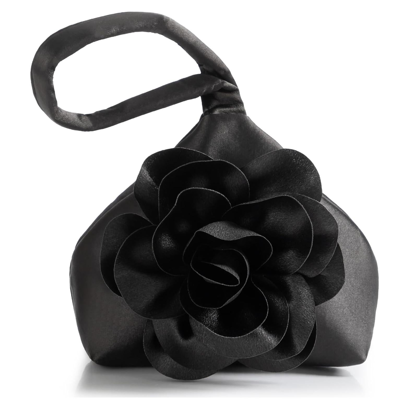 Bolso de Mano BABEYOND Floral Satén Negro 26.5x21.5cm