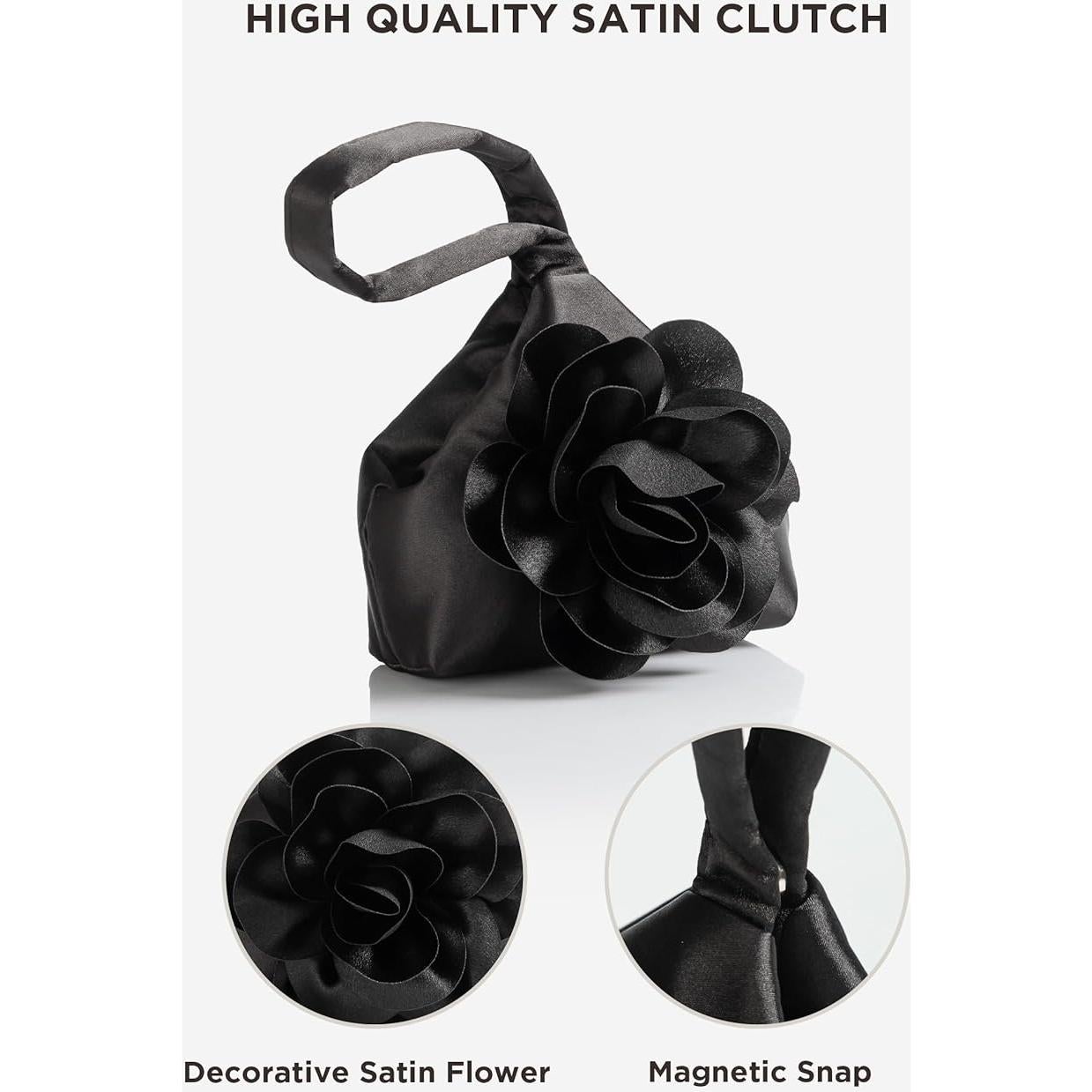 Bolso de Mano BABEYOND Floral Satén Negro 26.5x21.5cm