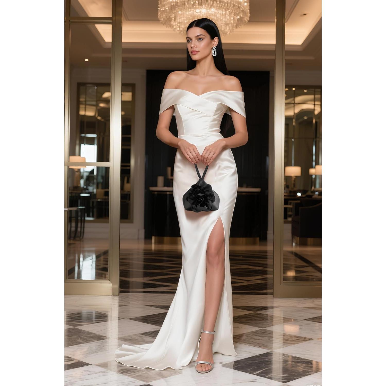 Bolso de Mano BABEYOND Floral Satén Negro 26.5x21.5cm