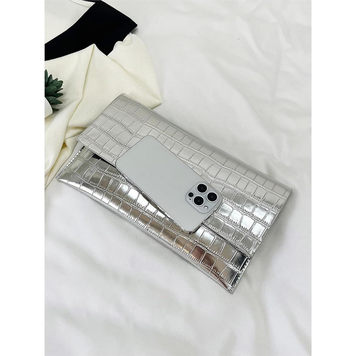 Bolso de Noche de Mano Verdusa Plata Talla Única 17x29.5cm