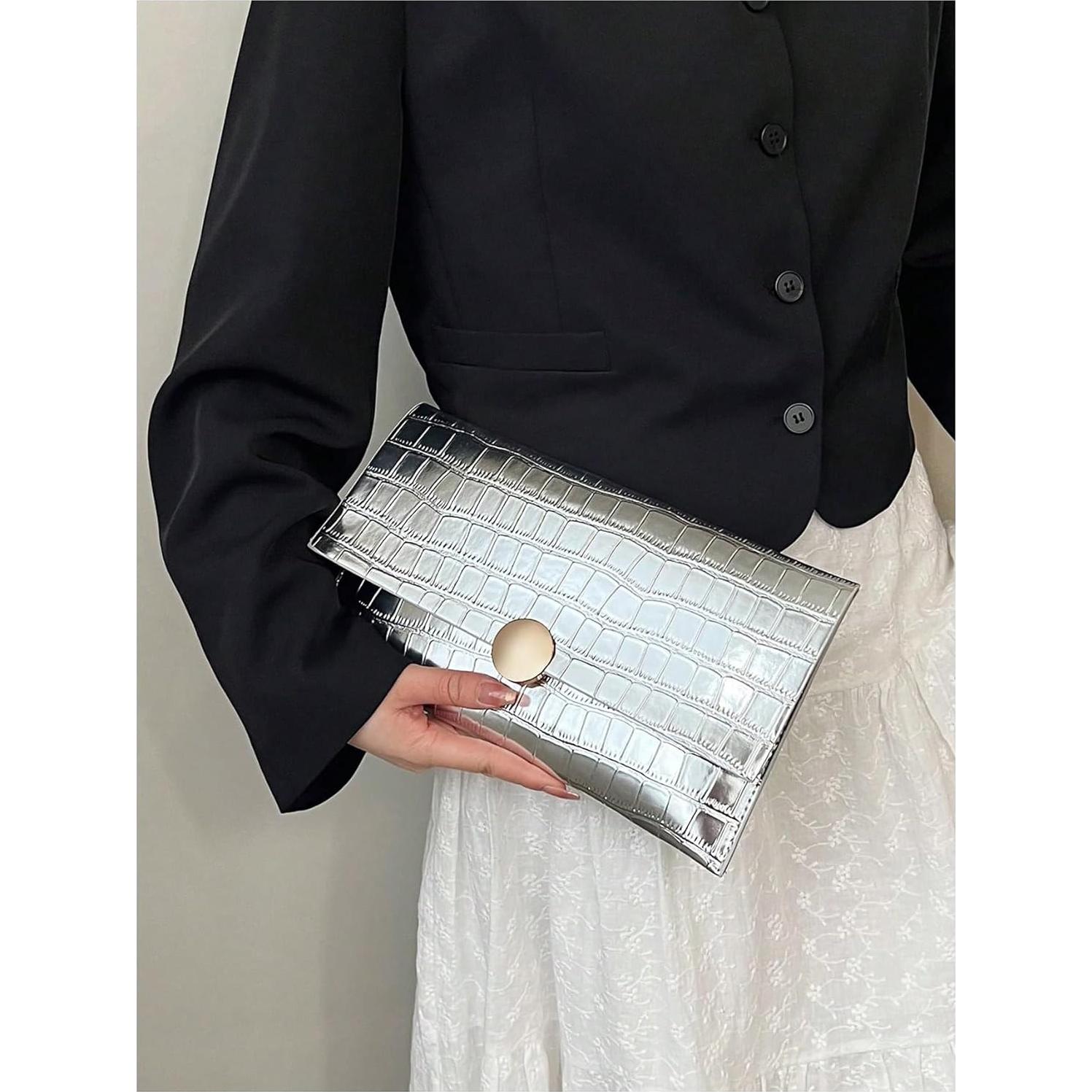 Bolso de Noche de Mano Verdusa Plata Talla Única 17x29.5cm