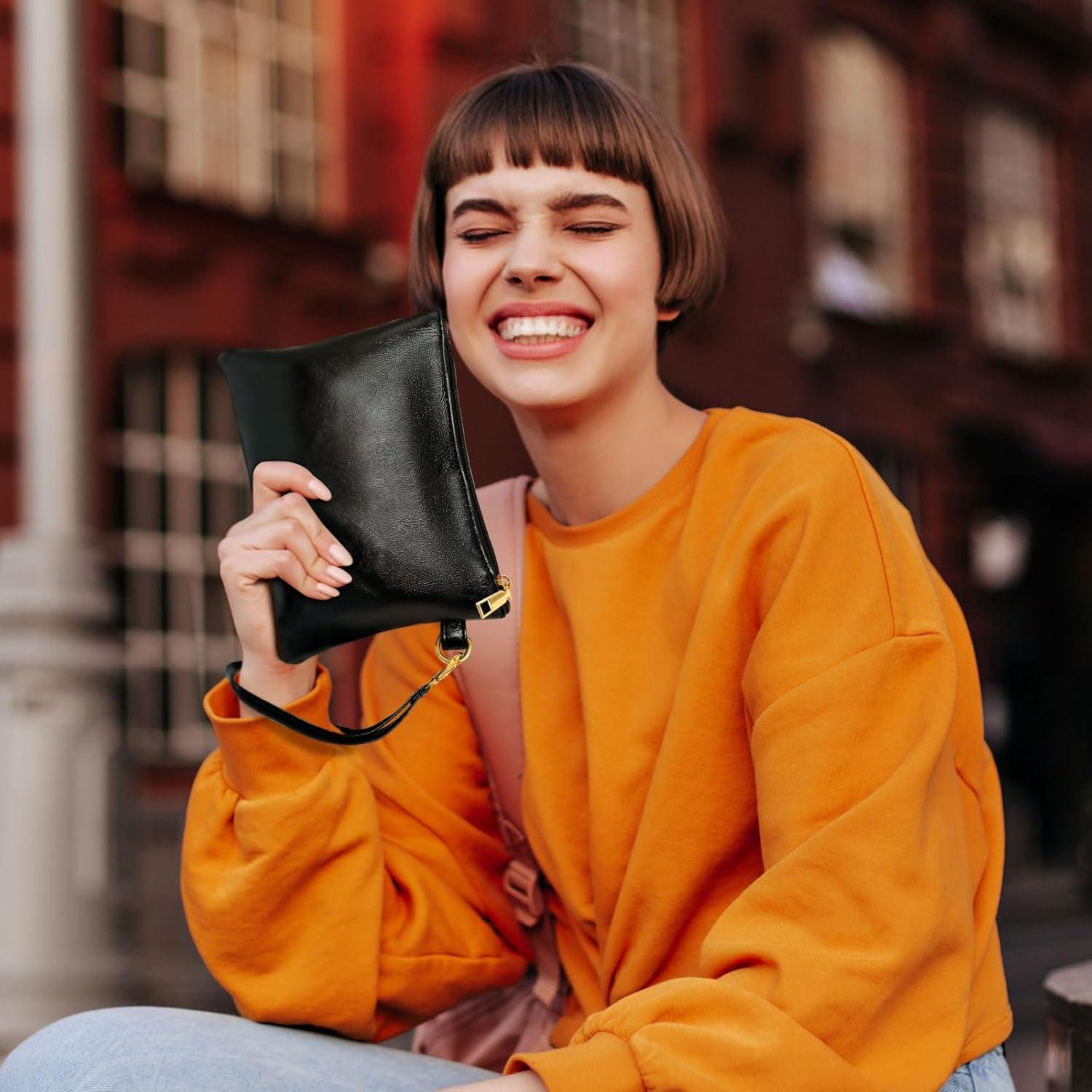 Cartera de Mano K.E.J. para Mujeres en Cuero PU Negra