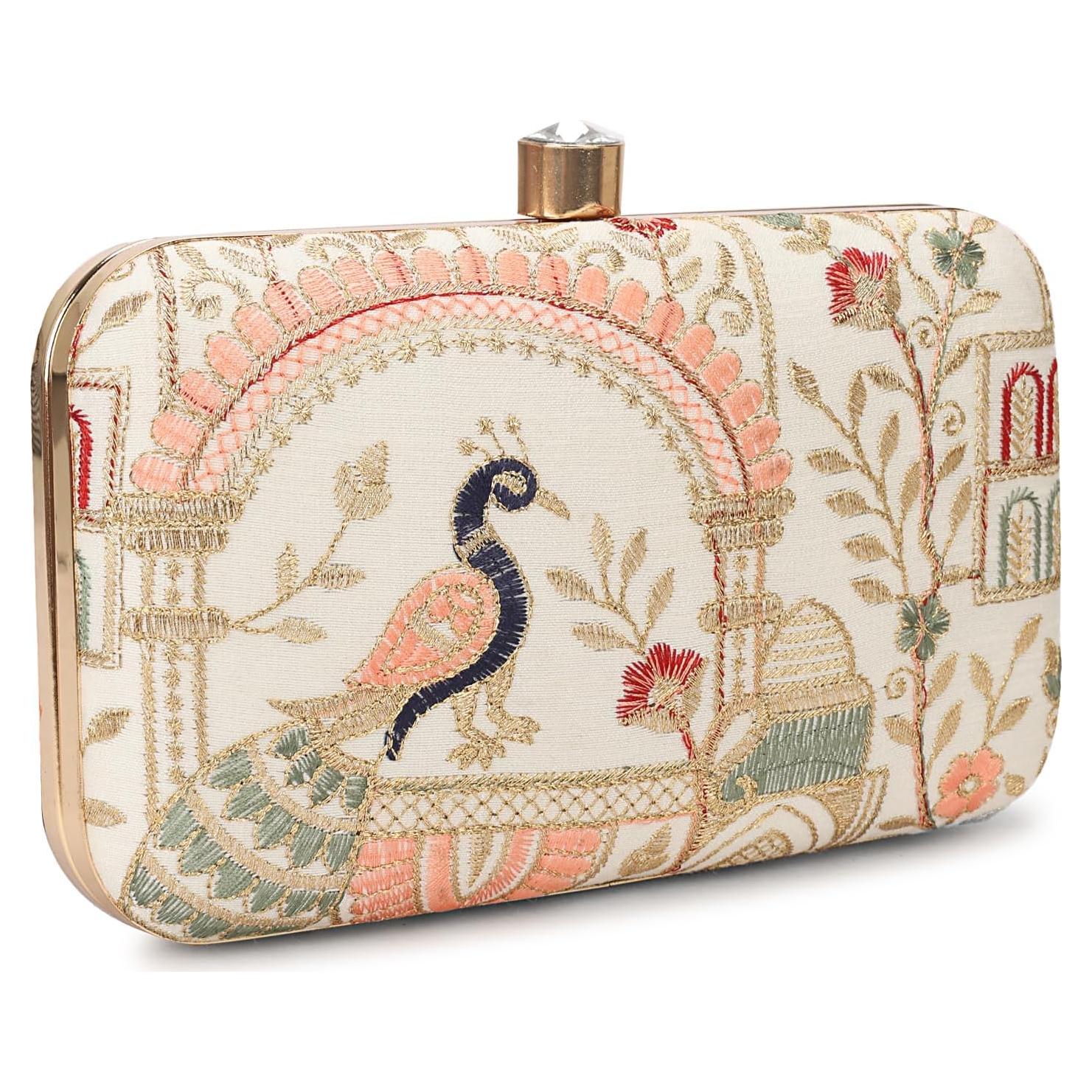 Bolso de Mano Bordado Zari para Mujeres - 22x13 cm Crema