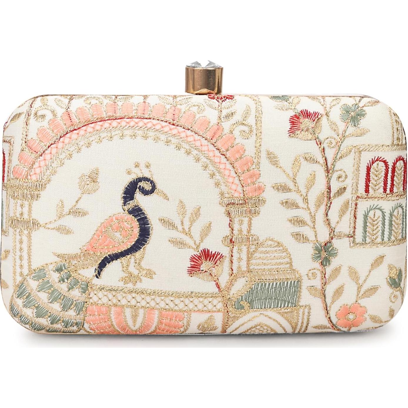 Bolso de Mano Bordado Zari para Mujeres - 22x13 cm Crema