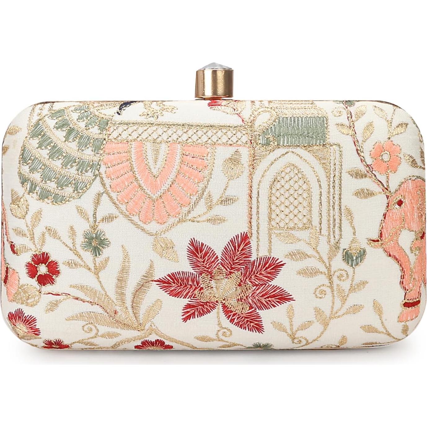 Bolso de Mano Bordado Zari para Mujeres - 22x13 cm Crema