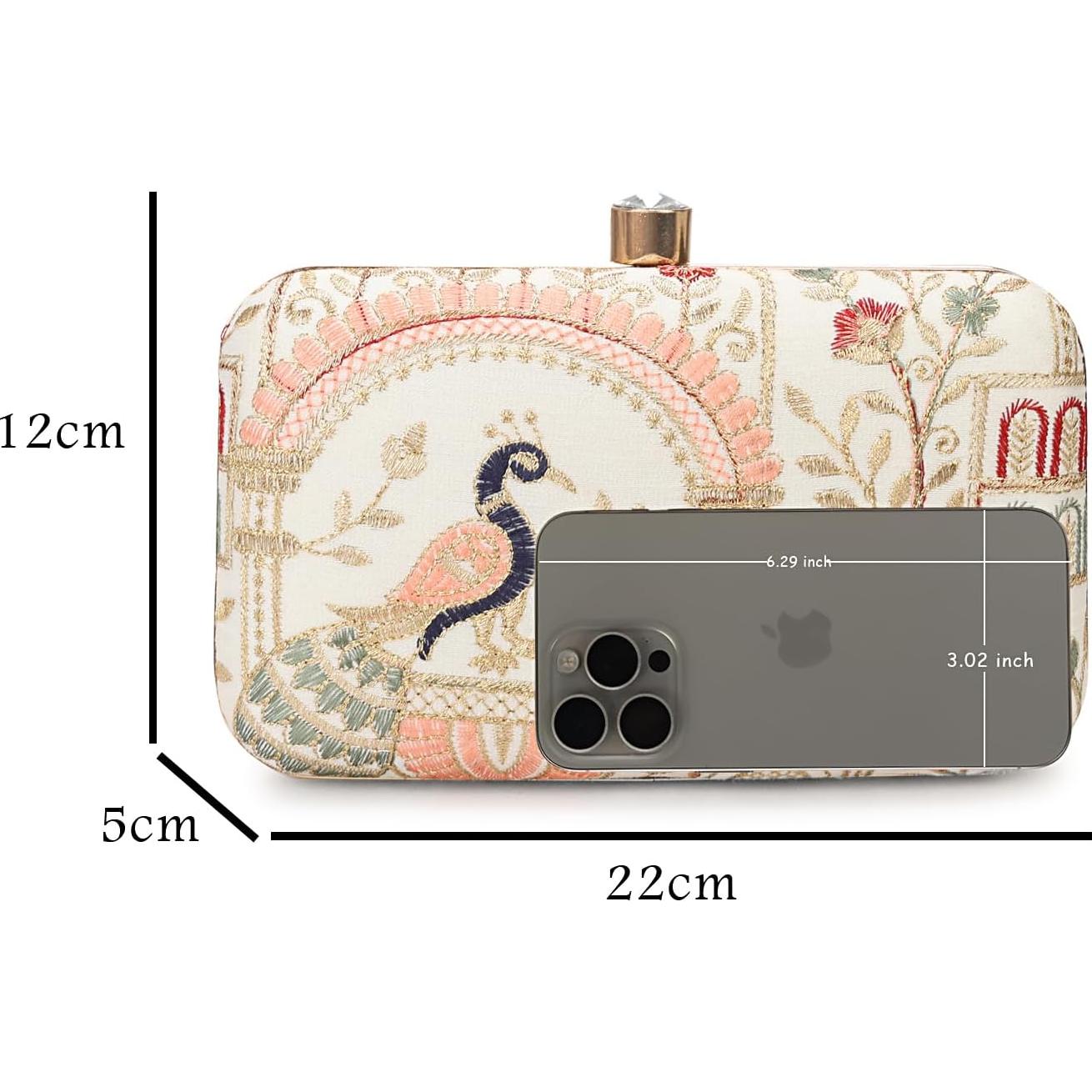 Bolso de Mano Bordado Zari para Mujeres - 22x13 cm Crema