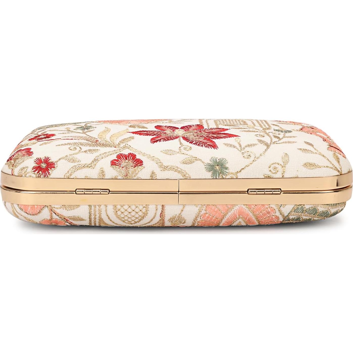 Bolso de Mano Bordado Zari para Mujeres - 22x13 cm Crema