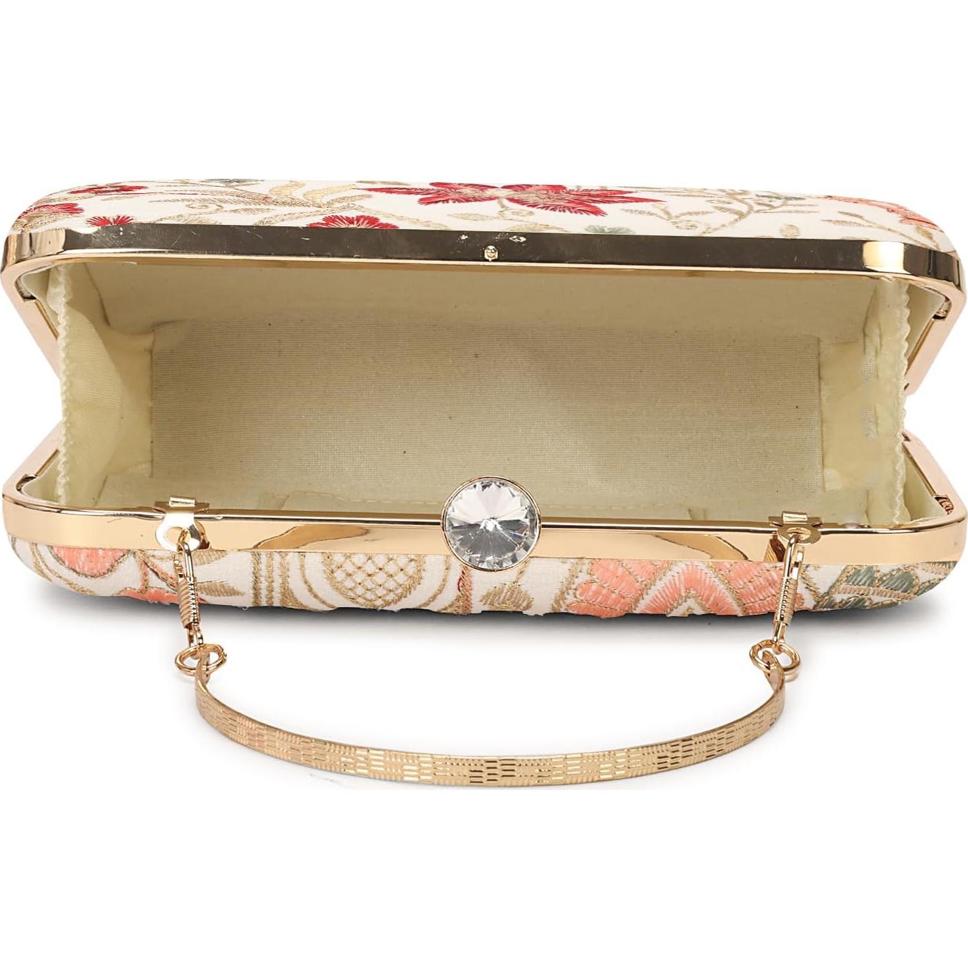 Bolso de Mano Bordado Zari para Mujeres - 22x13 cm Crema