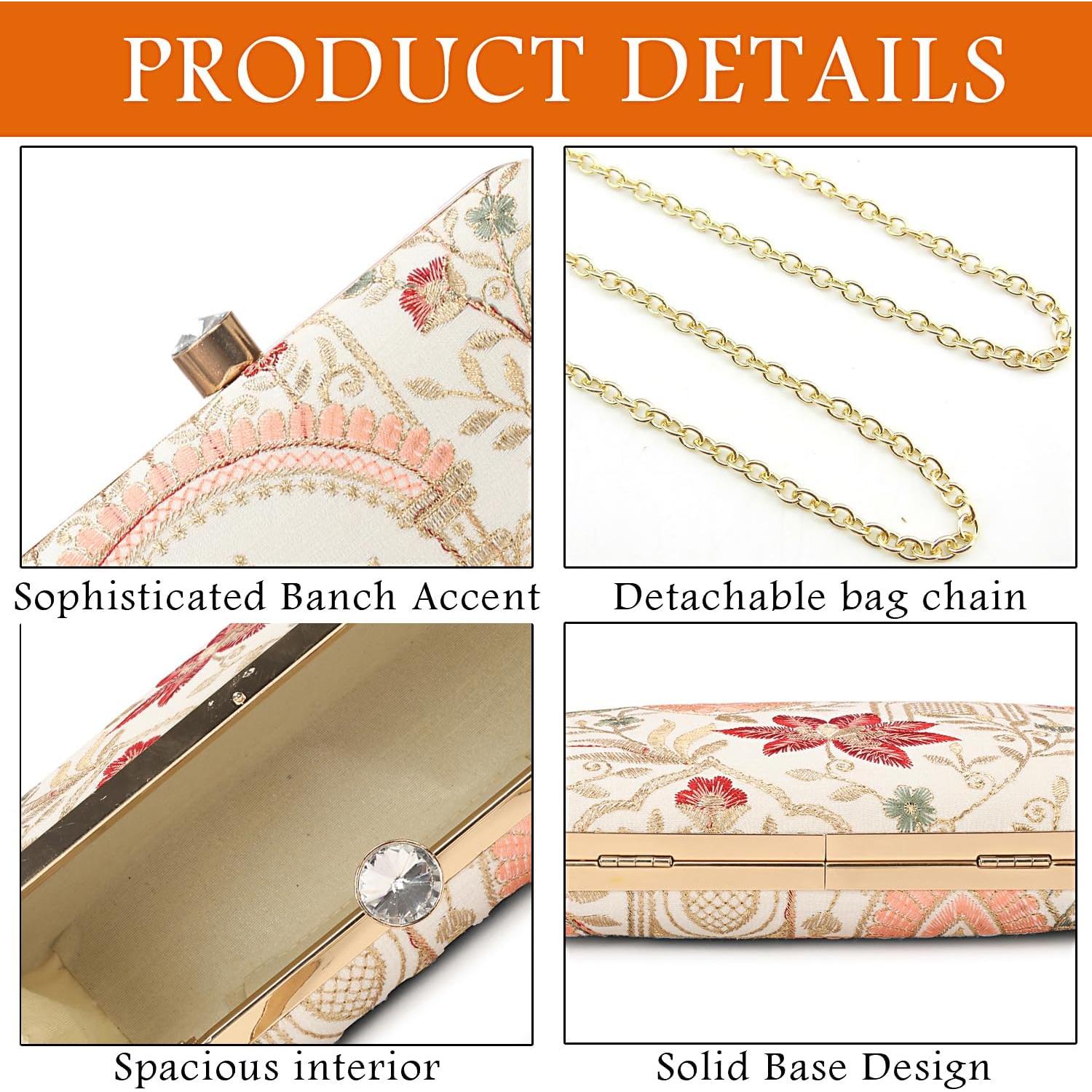 Bolso de Mano Bordado Zari para Mujeres - 22x13 cm Crema