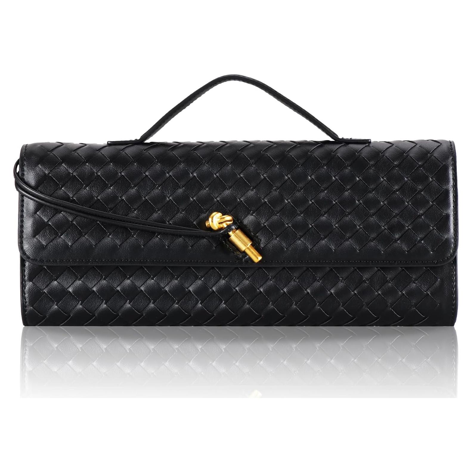 Bolso Clutch Trenzado Negro para Mujeres 30x12.4 cm