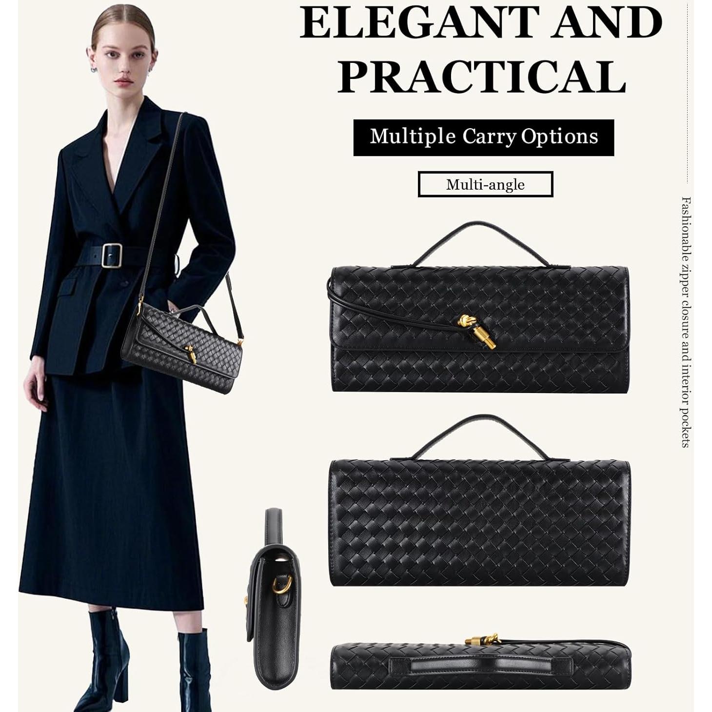 Bolso Clutch Trenzado Negro para Mujeres 30x12.4 cm