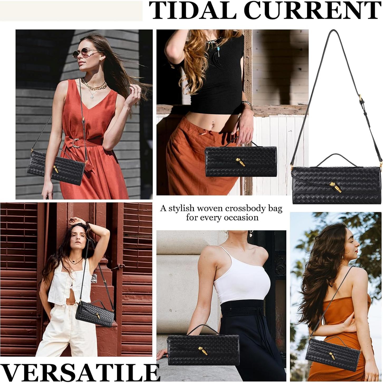 Bolso Clutch Trenzado Negro para Mujeres 30x12.4 cm