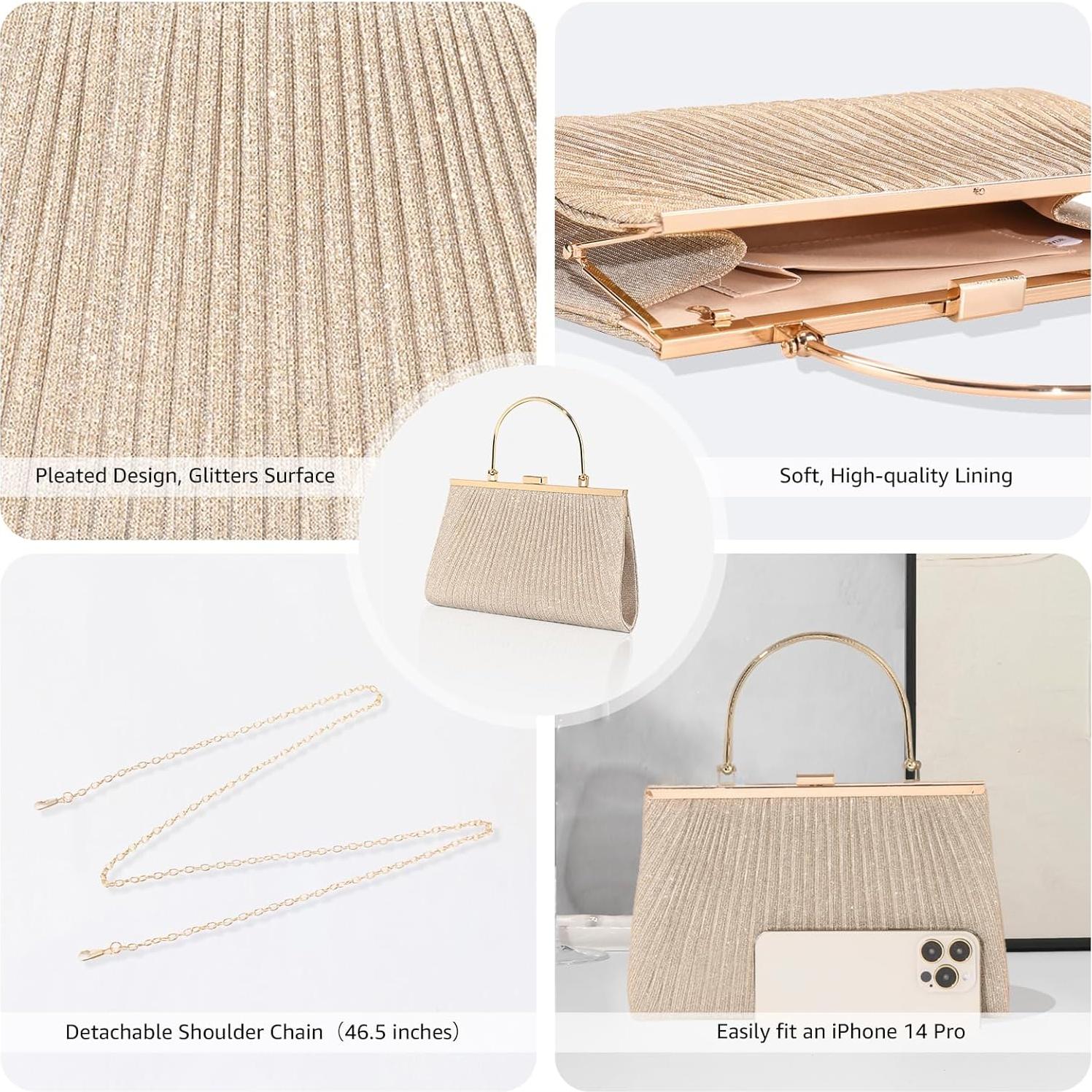 Bolso de Noche Dorado Brillante para Mujeres 24.9x15cm