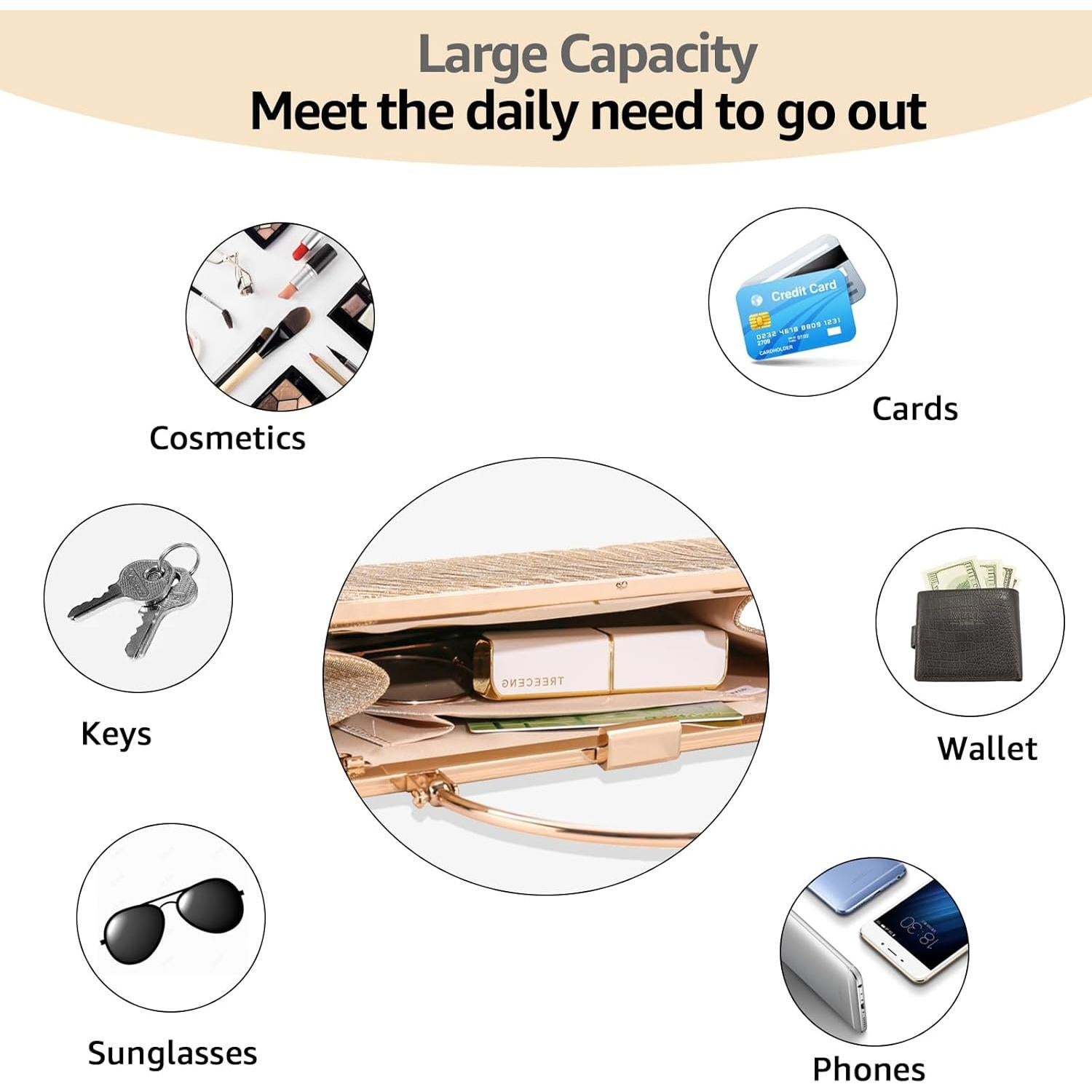 Bolso de Noche Dorado Brillante para Mujeres 24.9x15cm