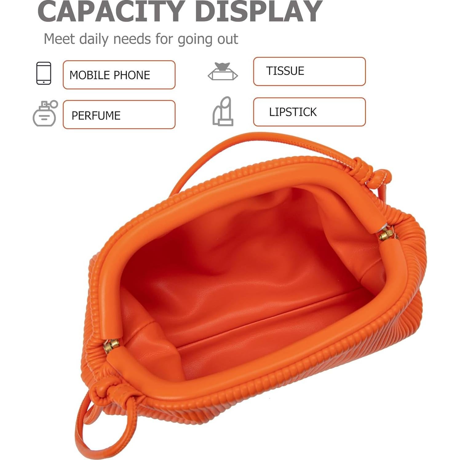 Bolso de Mano KingTo Naranja Clutch de Cuero Vegano 25.9x6.9x15.7 cm