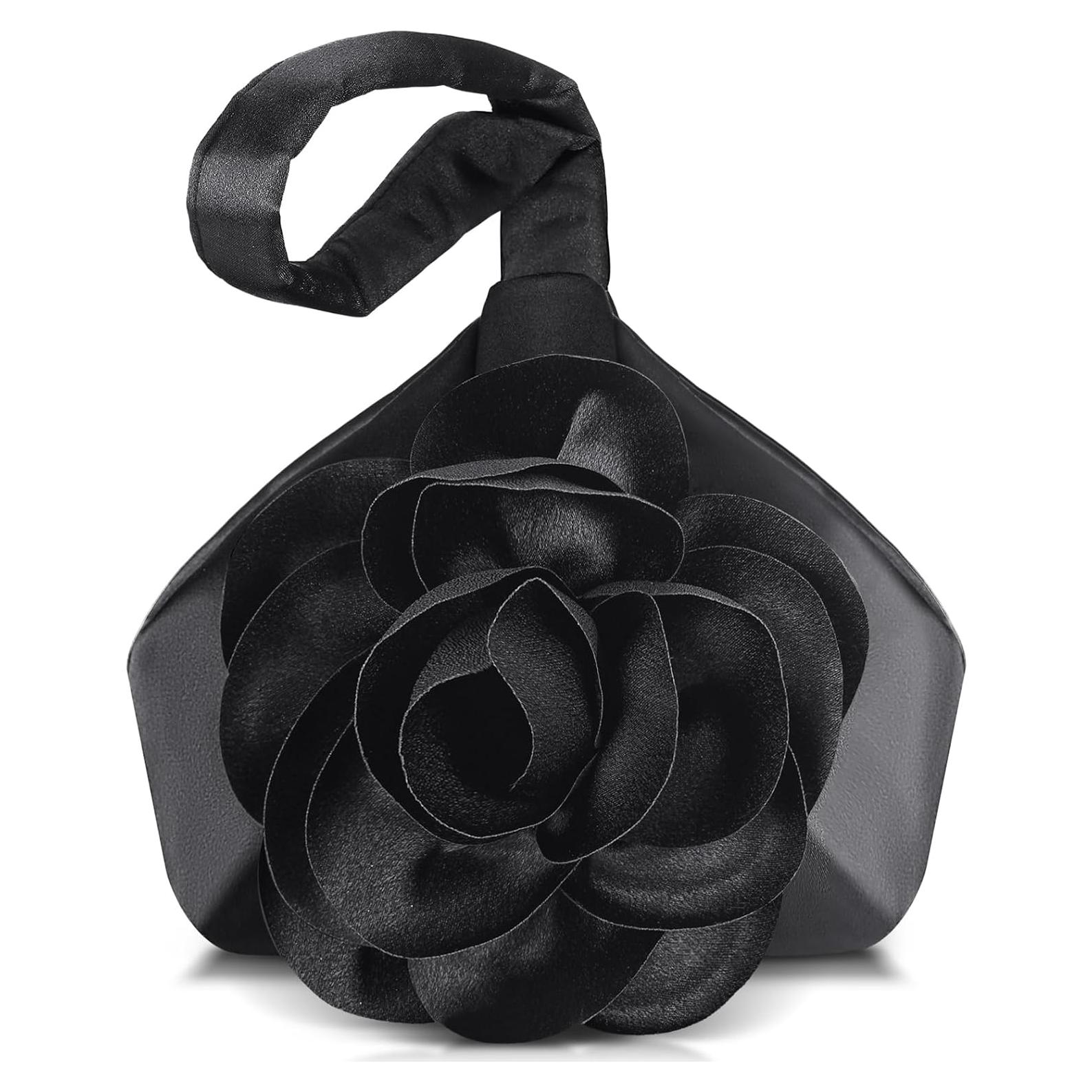 Bolso Clutch de Satén Negro Floral 3D para Mujeres - Sunnymove