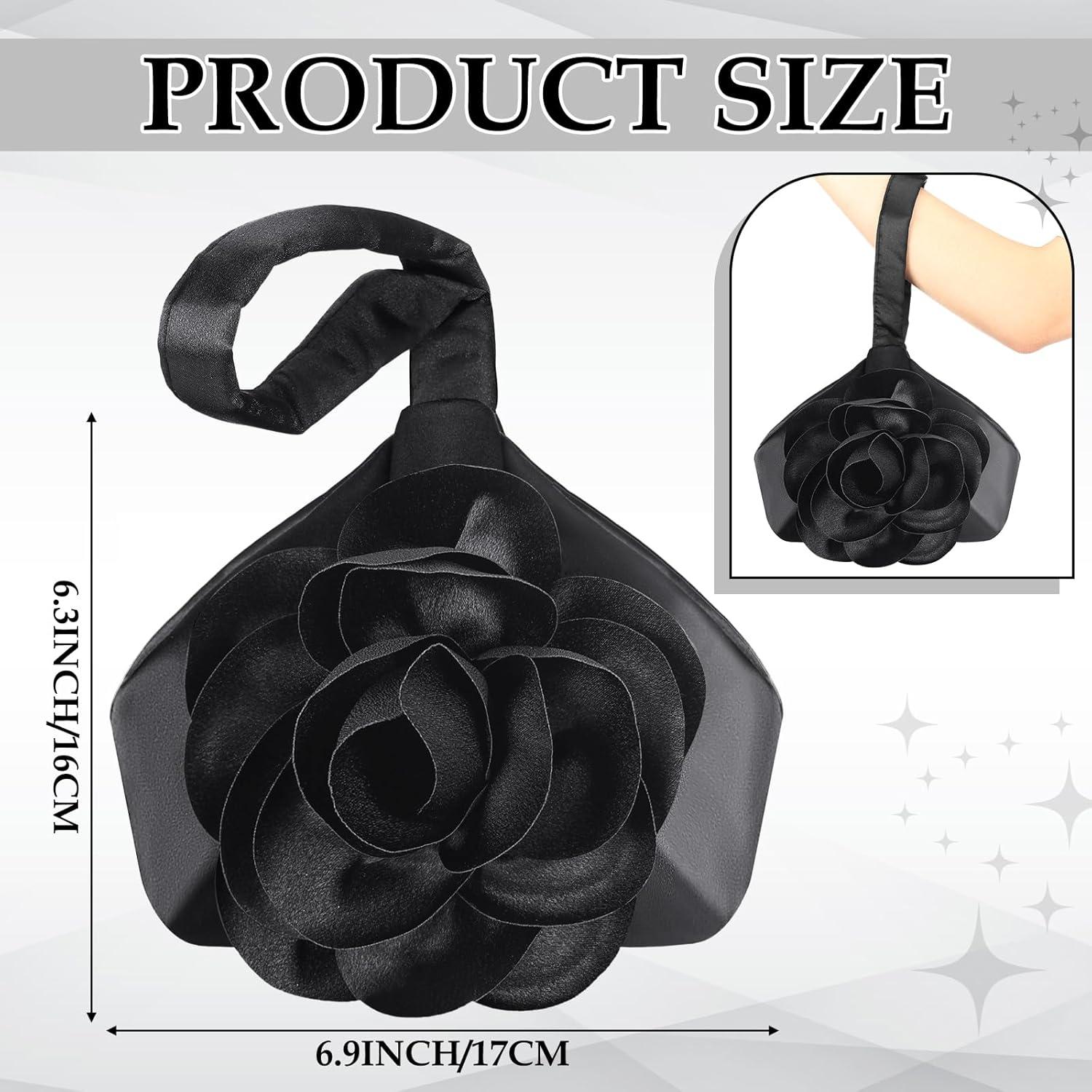 Bolso Clutch de Satén Negro Floral 3D para Mujeres - Sunnymove
