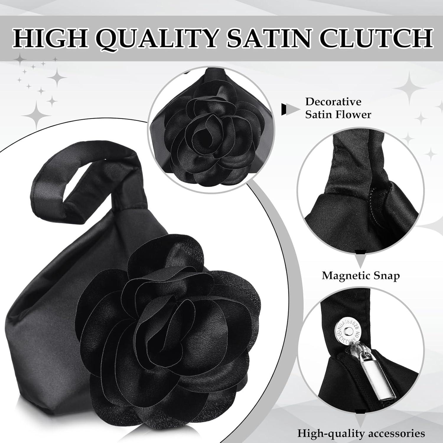 Bolso Clutch de Satén Negro Floral 3D para Mujeres - Sunnymove
