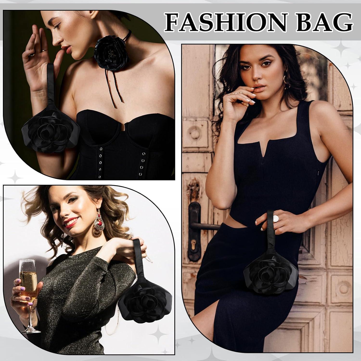 Bolso Clutch de Satén Negro Floral 3D para Mujeres - Sunnymove