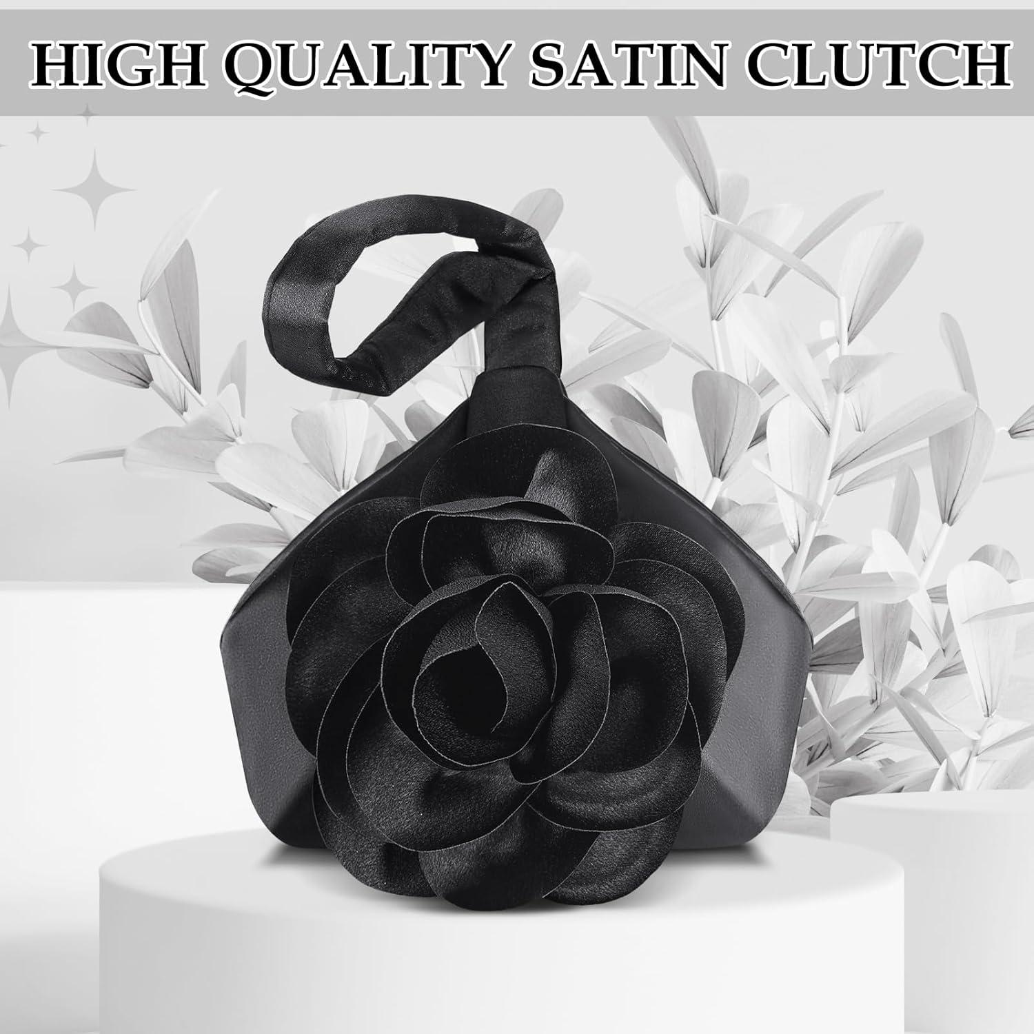 Bolso Clutch de Satén Negro Floral 3D para Mujeres - Sunnymove
