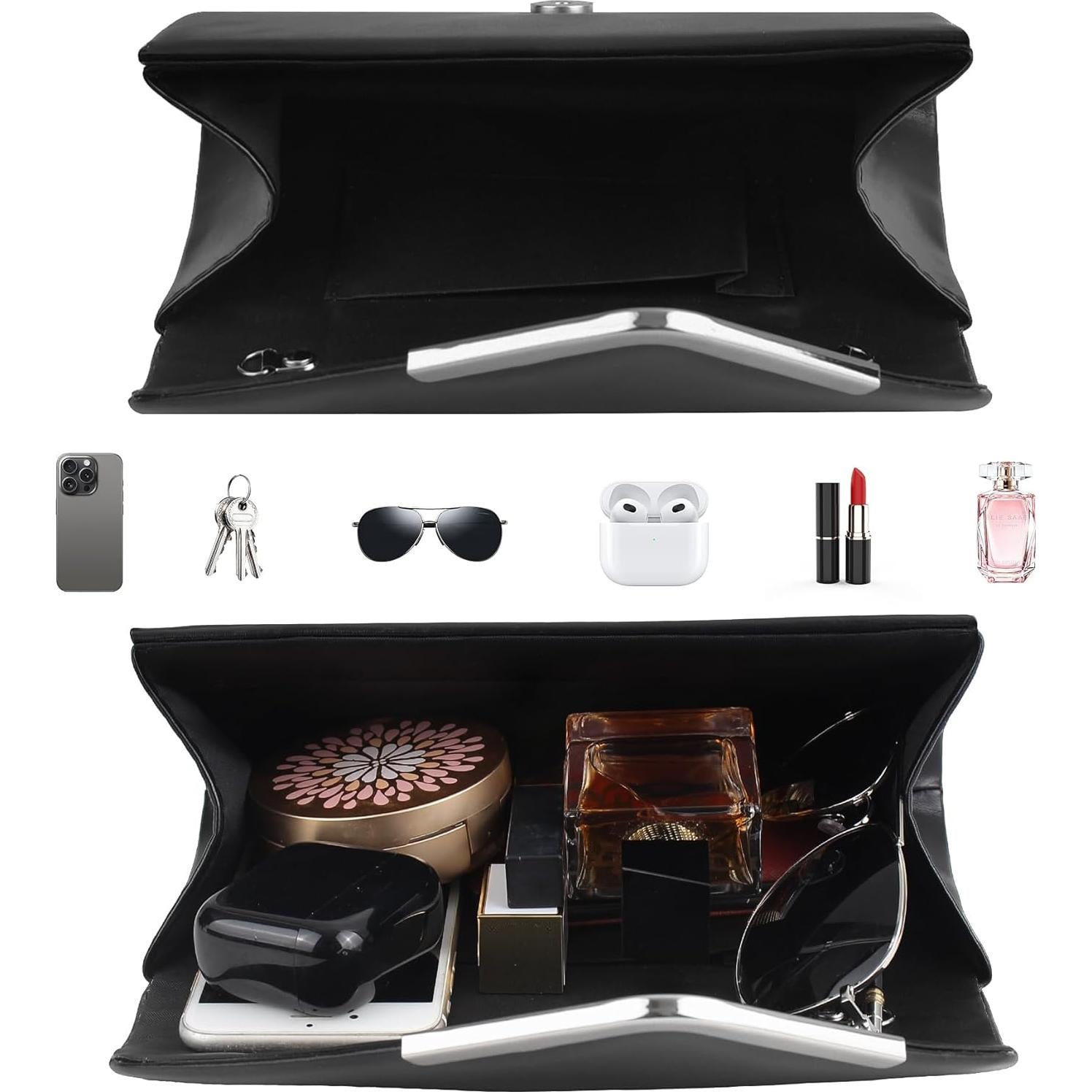 Cartera de Mano Larcenciel para Mujeres - Cuero Negro 22x11 cm