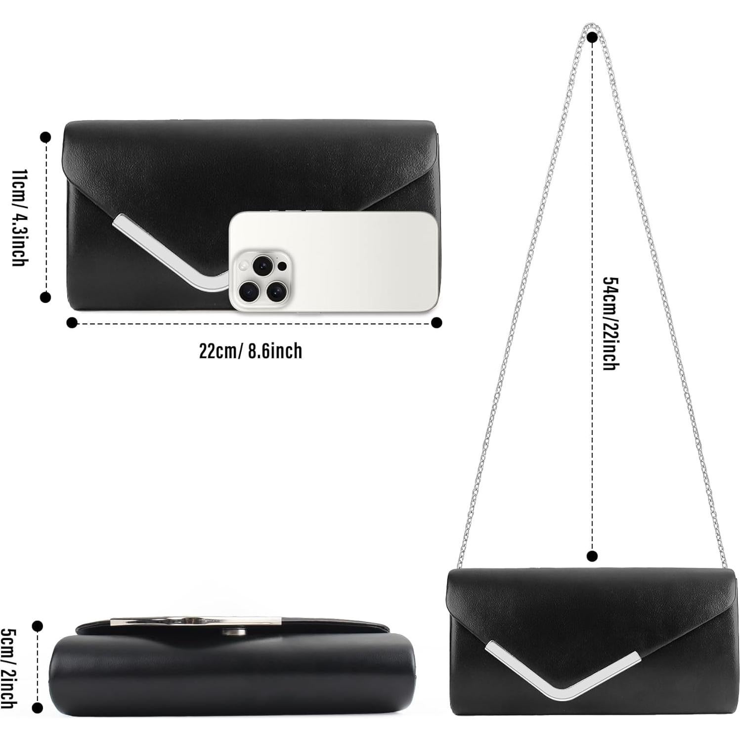 Cartera de Mano Larcenciel para Mujeres - Cuero Negro 22x11 cm