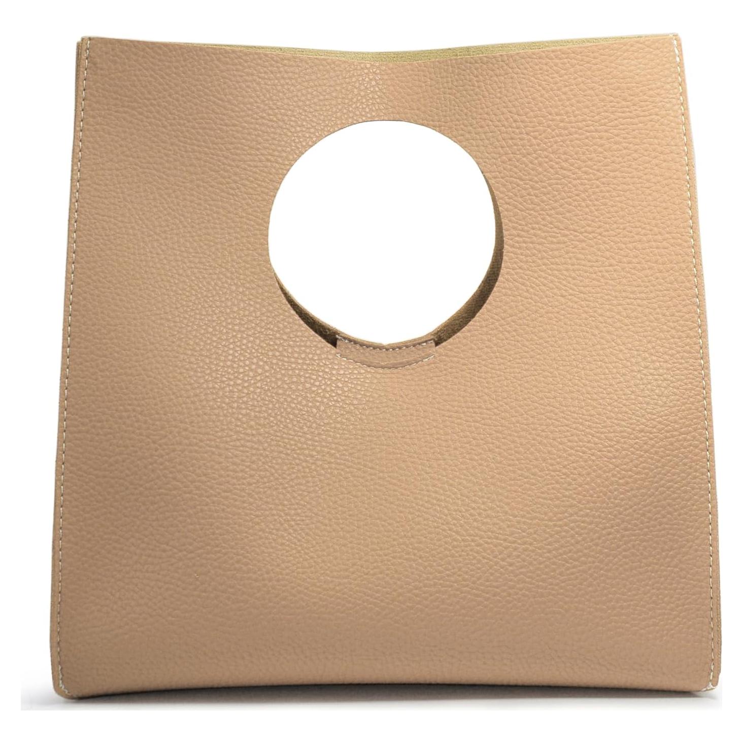 Bolso de Mano HOXIS Minimalista Vintage de Cuero PU Nude 28.4x27.9x15 cm
