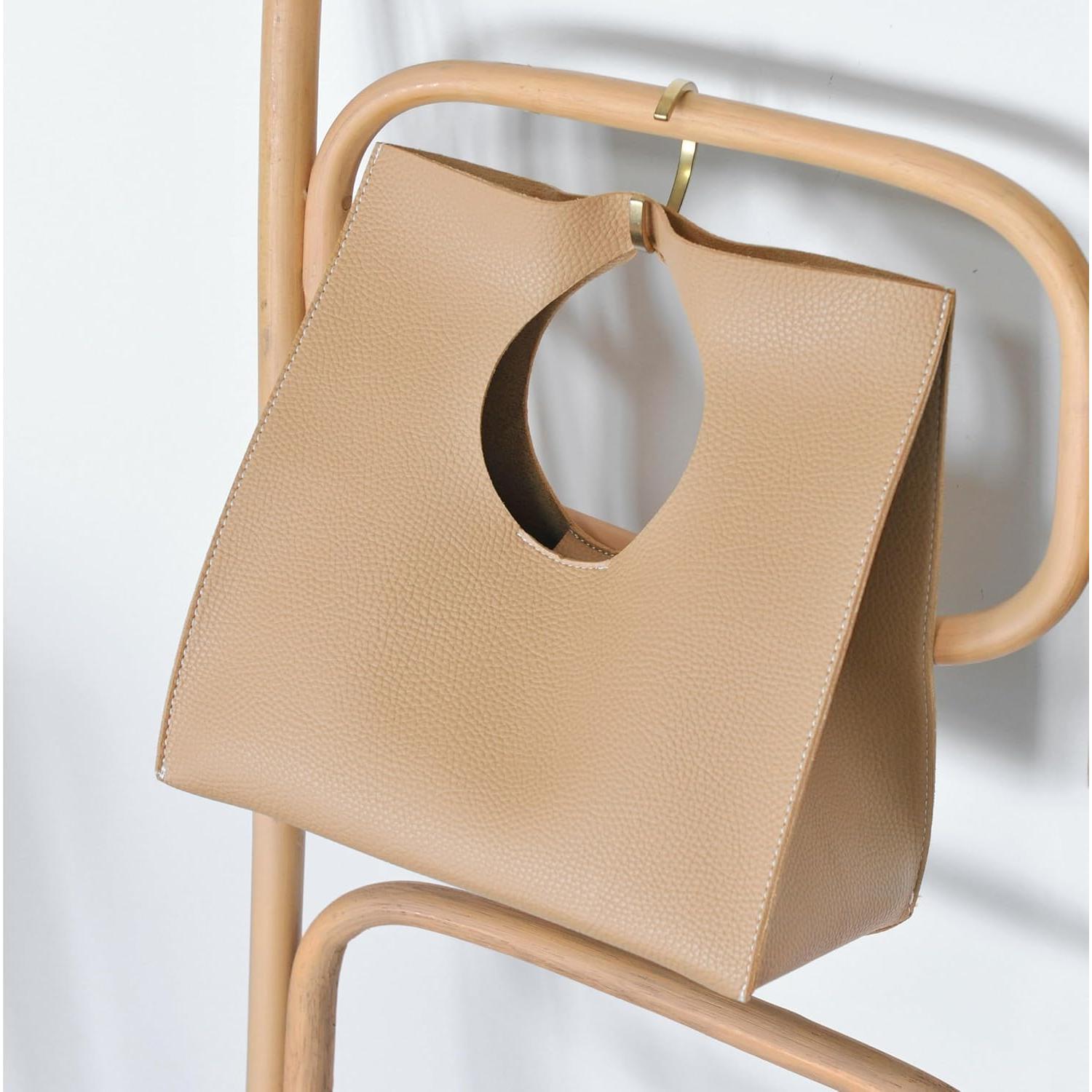 Bolso de Mano HOXIS Minimalista Vintage de Cuero PU Nude 28.4x27.9x15 cm