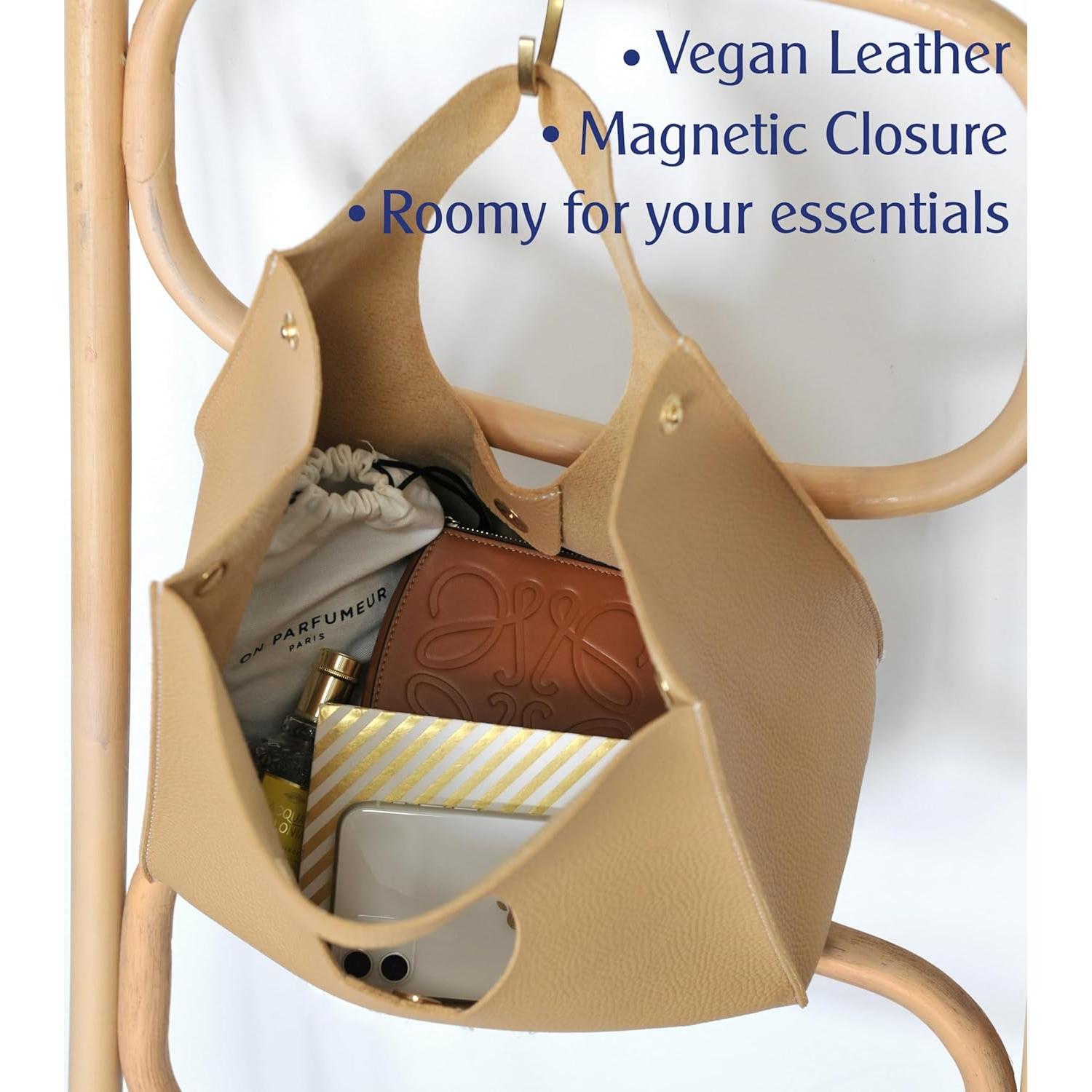 Bolso de Mano HOXIS Minimalista Vintage de Cuero PU Nude 28.4x27.9x15 cm