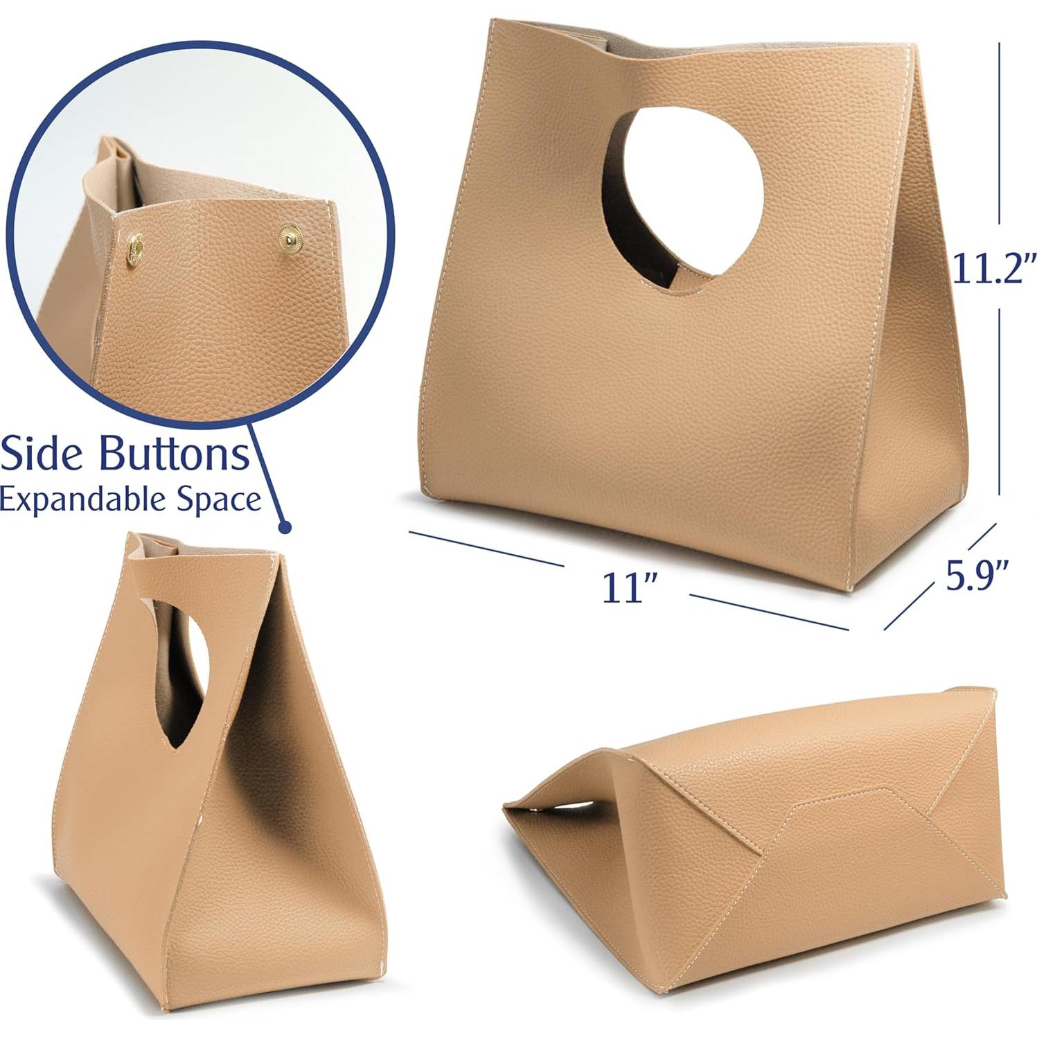 Bolso de Mano HOXIS Minimalista Vintage de Cuero PU Nude 28.4x27.9x15 cm