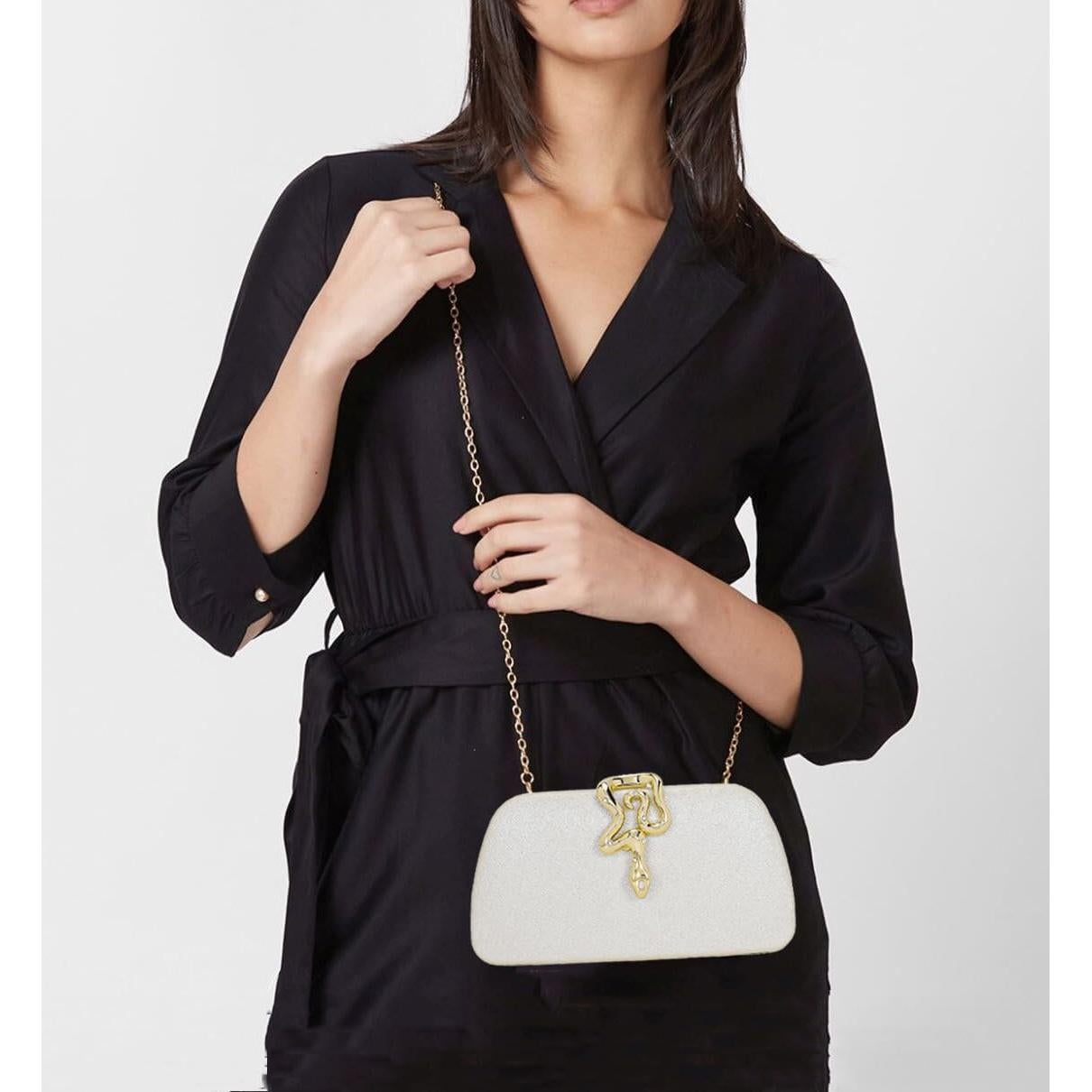 Bolso Clutch de Noche Brillante Plateado para Mujeres 20x4x11.3cm